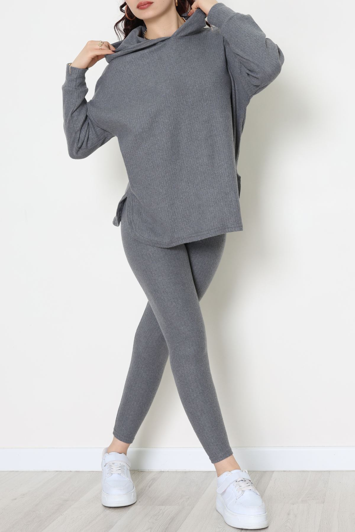 Raporlu İnterlok Kapşonlu İkili Takım Füme - 55040.1567.