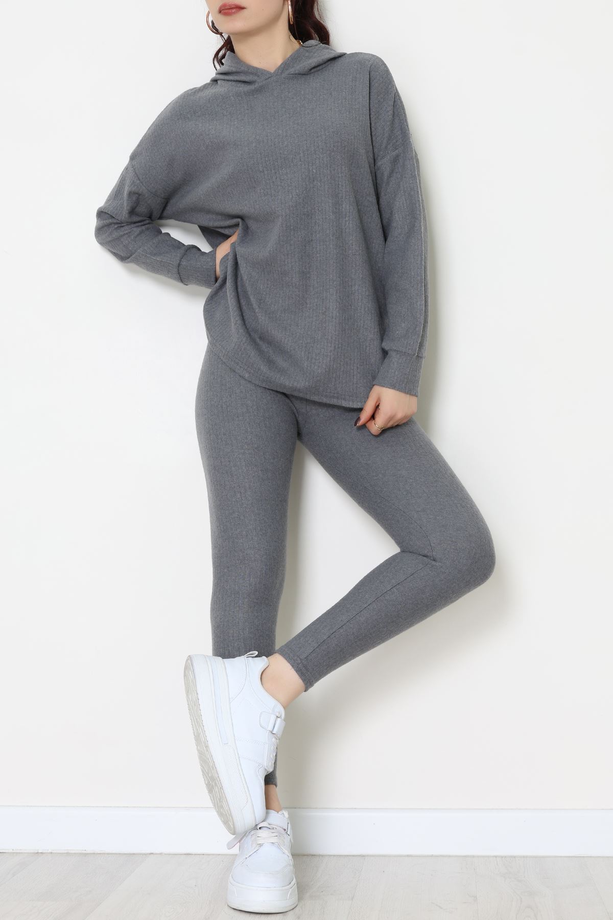 Raporlu İnterlok Kapşonlu İkili Takım Füme - 55040.1567.