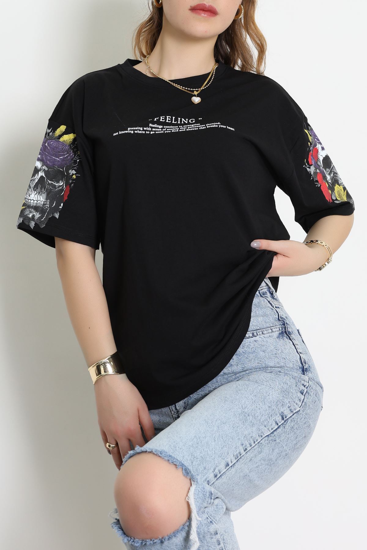 Kompakt Penye Unisex Tişört Siyahbeyaz - 55064.1872.