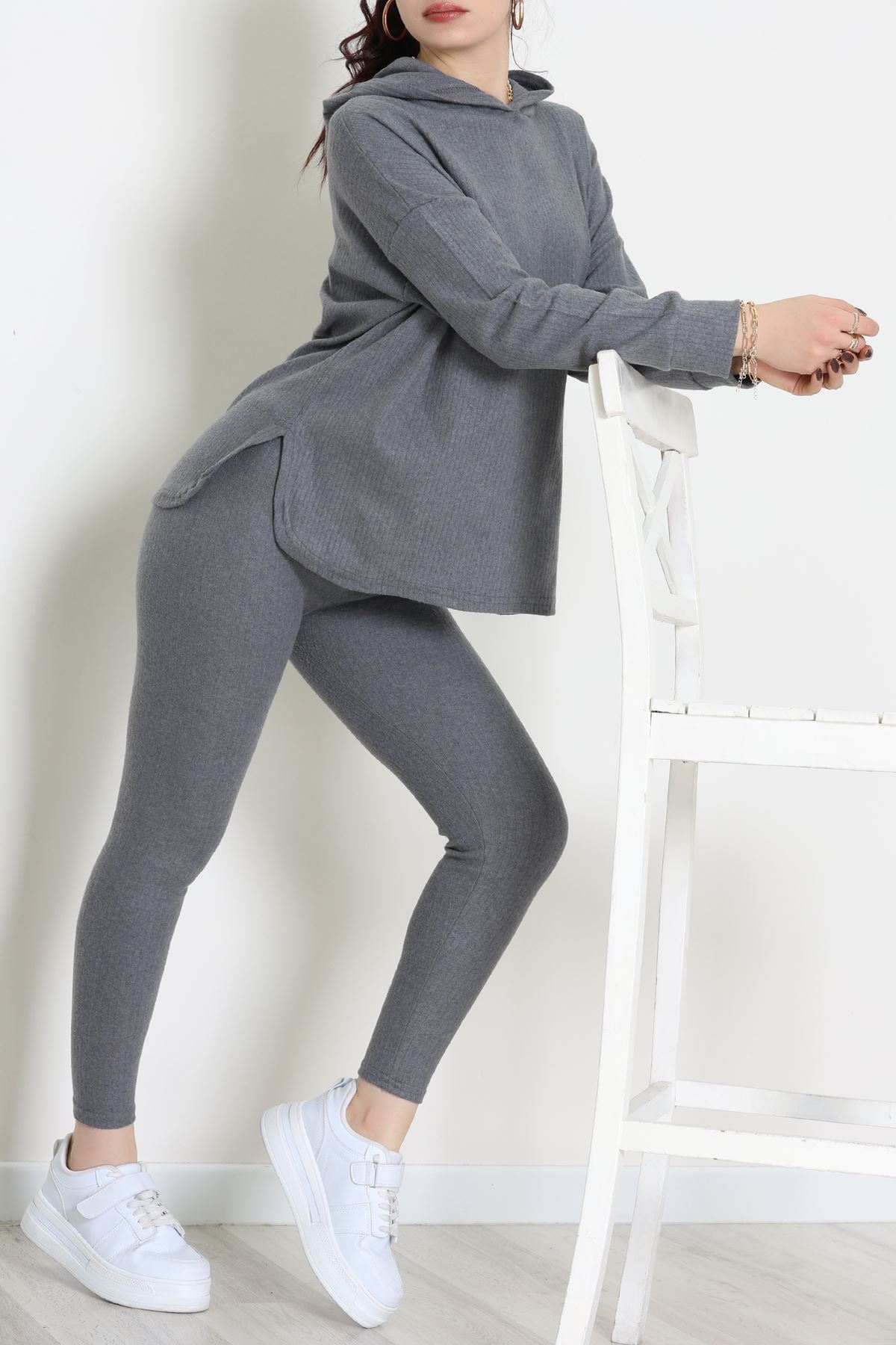 Raporlu İnterlok Kapşonlu İkili Takım Füme - 55040.1567.