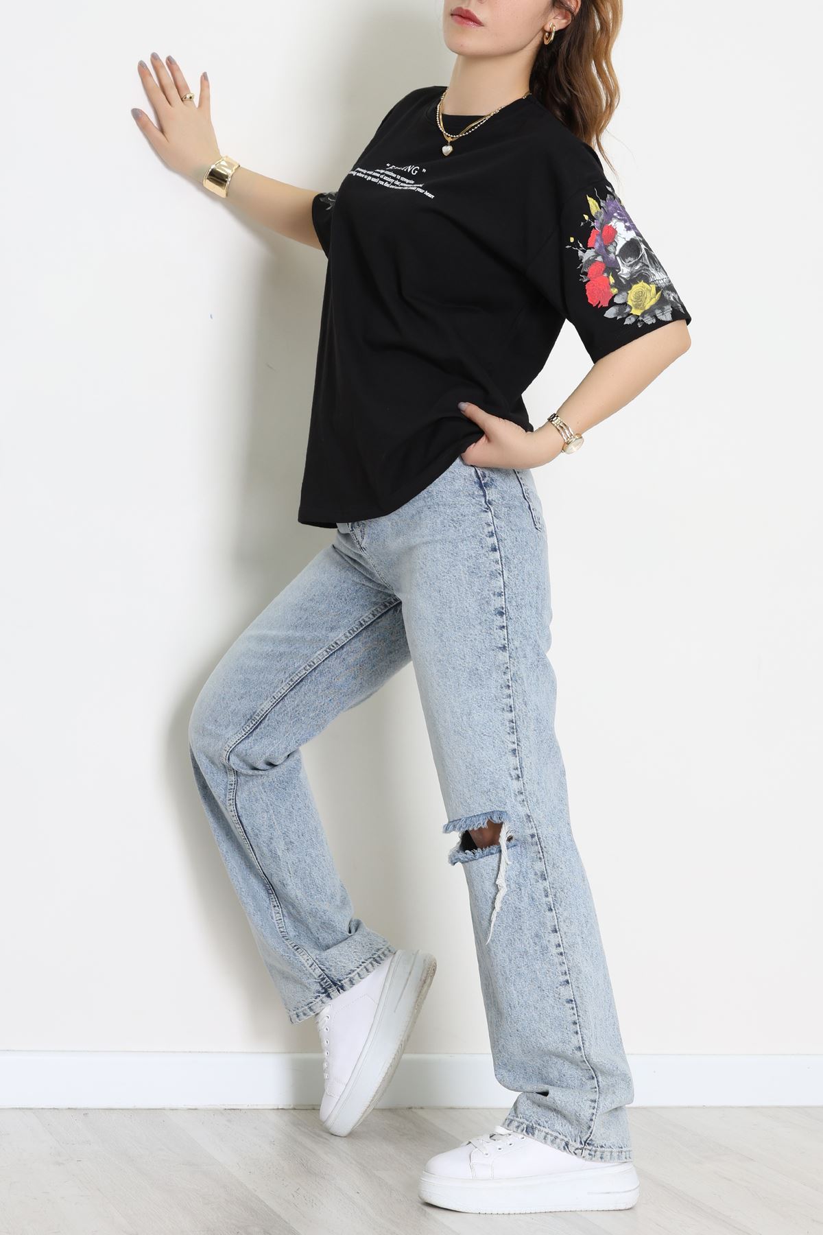 Kompakt Penye Unisex Tişört Siyahbeyaz - 55064.1872.