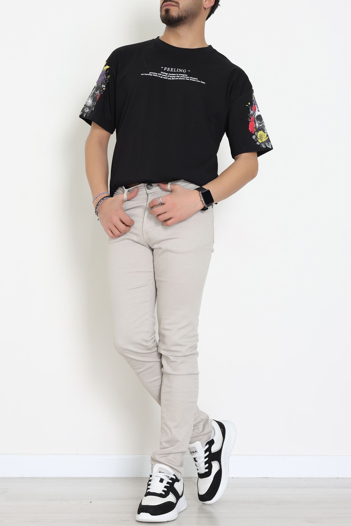 Kompakt Penye Unisex Tişört Siyahbeyaz - 55064.1872.