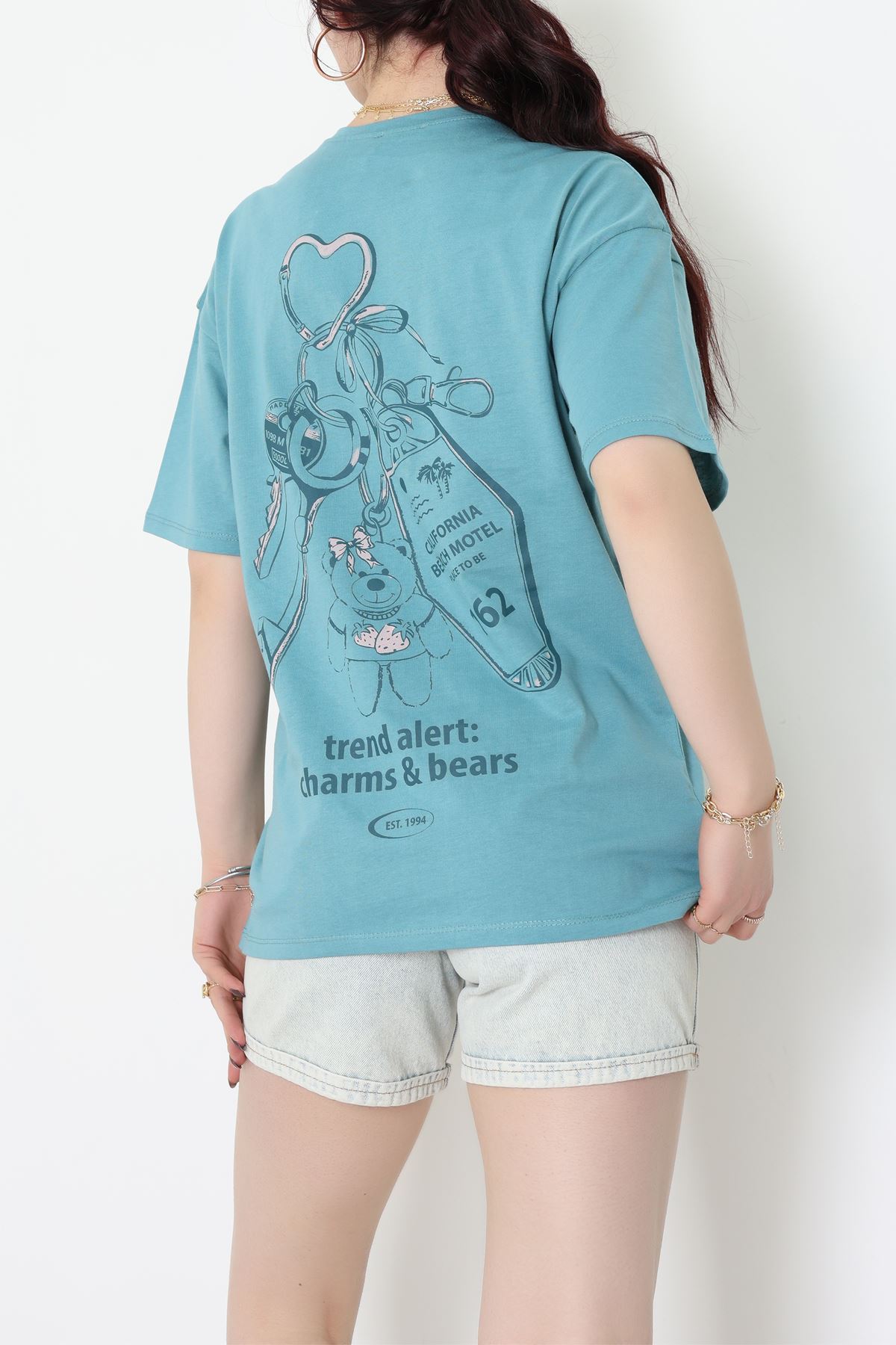 Baskılı Kompakt Penye Tişört Mint - 55044.1872.