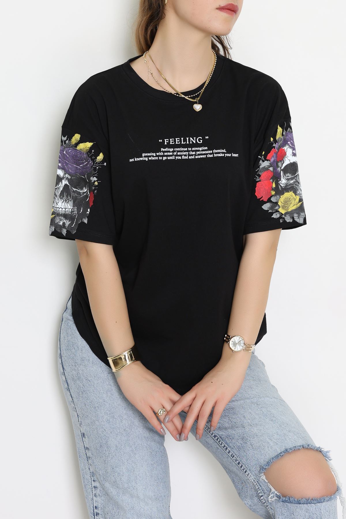 Kompakt Penye Unisex Tişört Siyahbeyaz - 55064.1872.