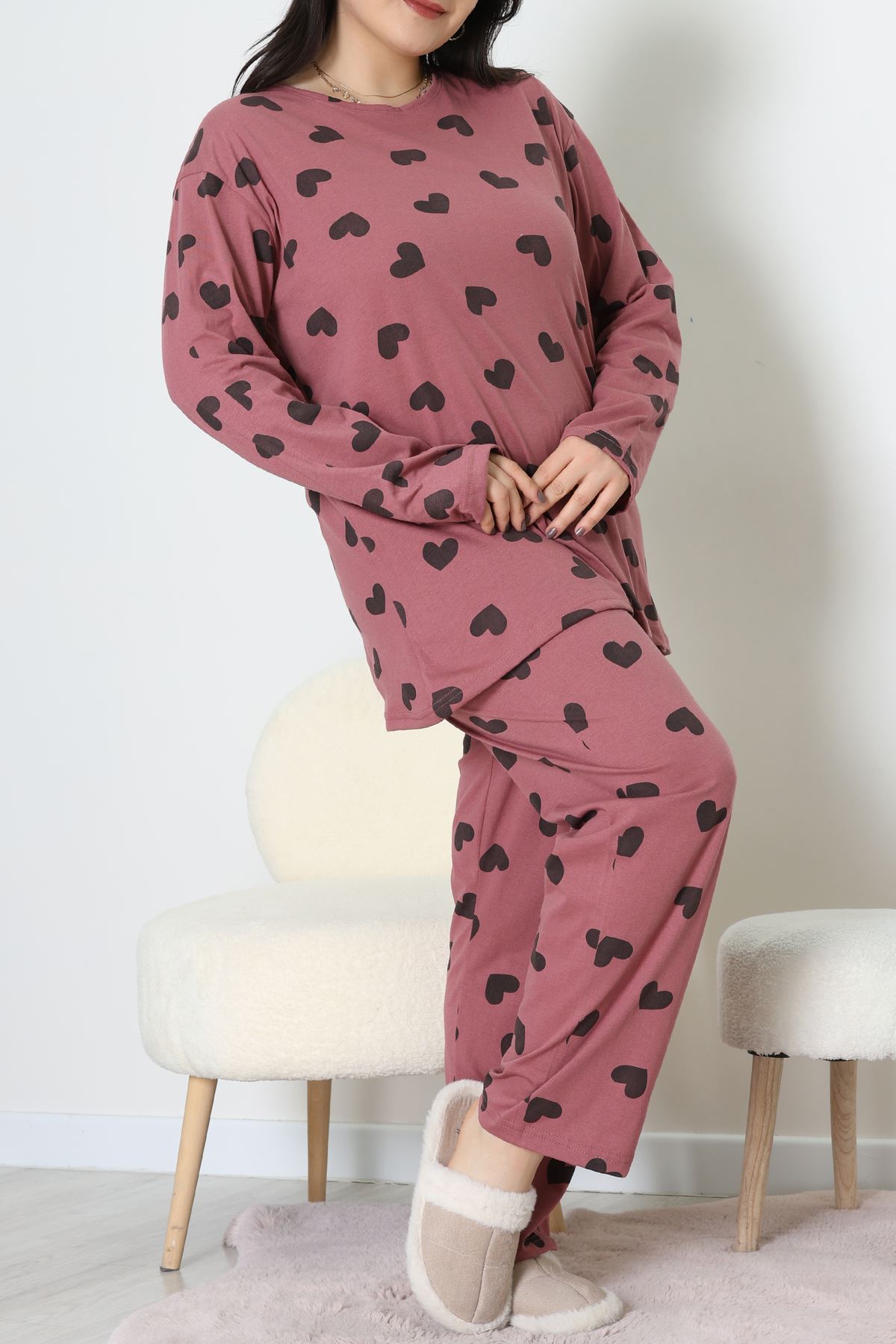 Süprem Kumaş Mevsimlik Pijama Takımı Bordo Gülkurusu - 31897.1961.