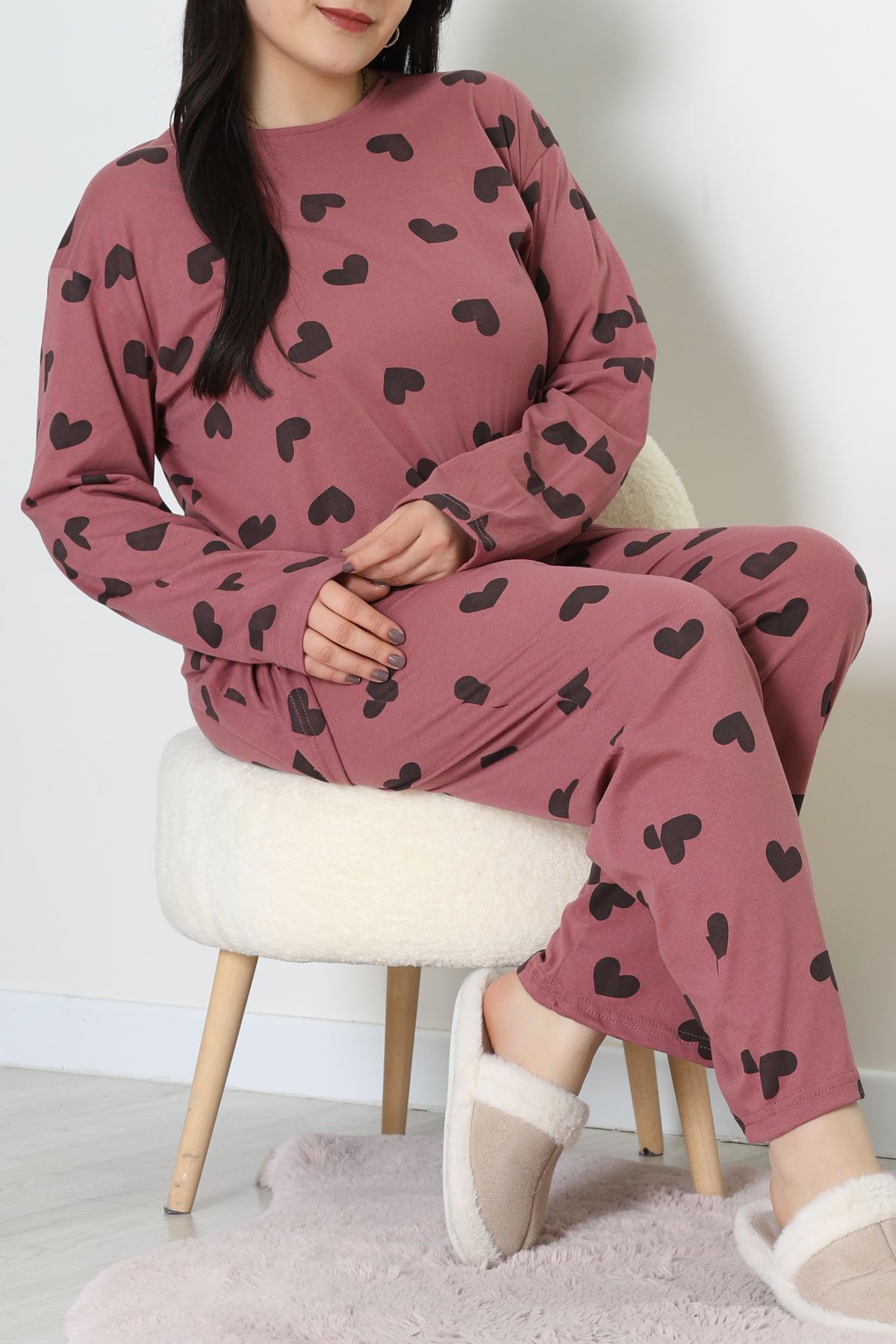 Süprem Kumaş Mevsimlik Pijama Takımı Bordo Gülkurusu - 31897.1961.