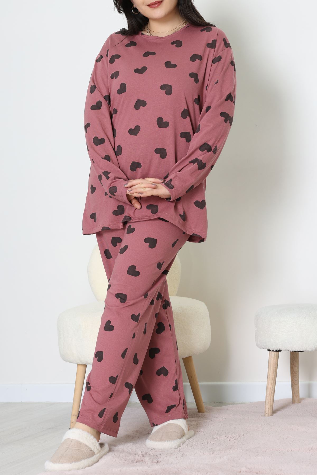 Süprem Kumaş Mevsimlik Pijama Takımı Bordo Gülkurusu - 31897.1961.