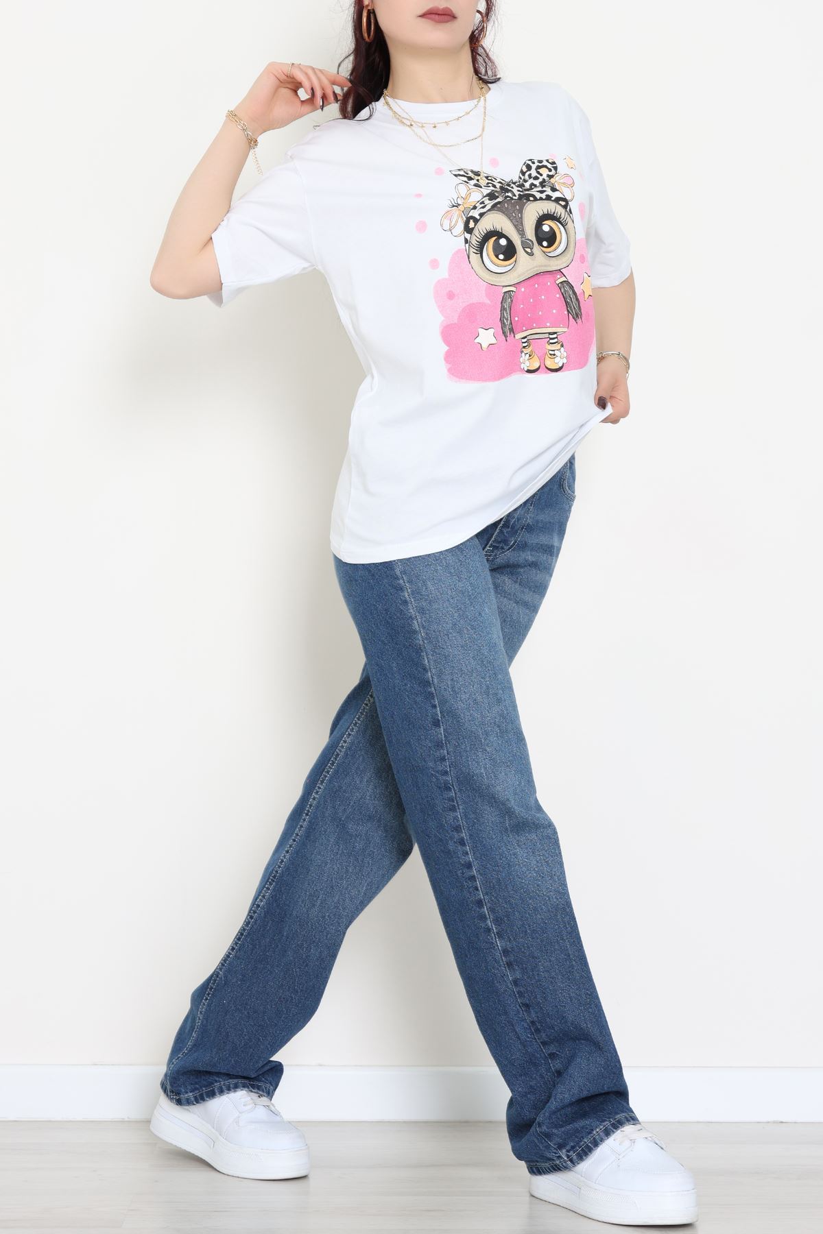 Baskılı Kompakt Penye Tişört Beyazleopar - 55044.1872.