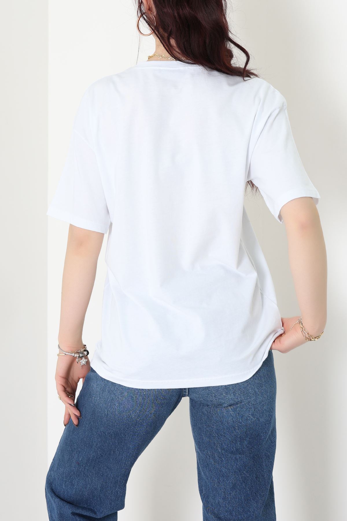 Baskılı Kompakt Penye Tişört Beyazleopar - 55044.1872.