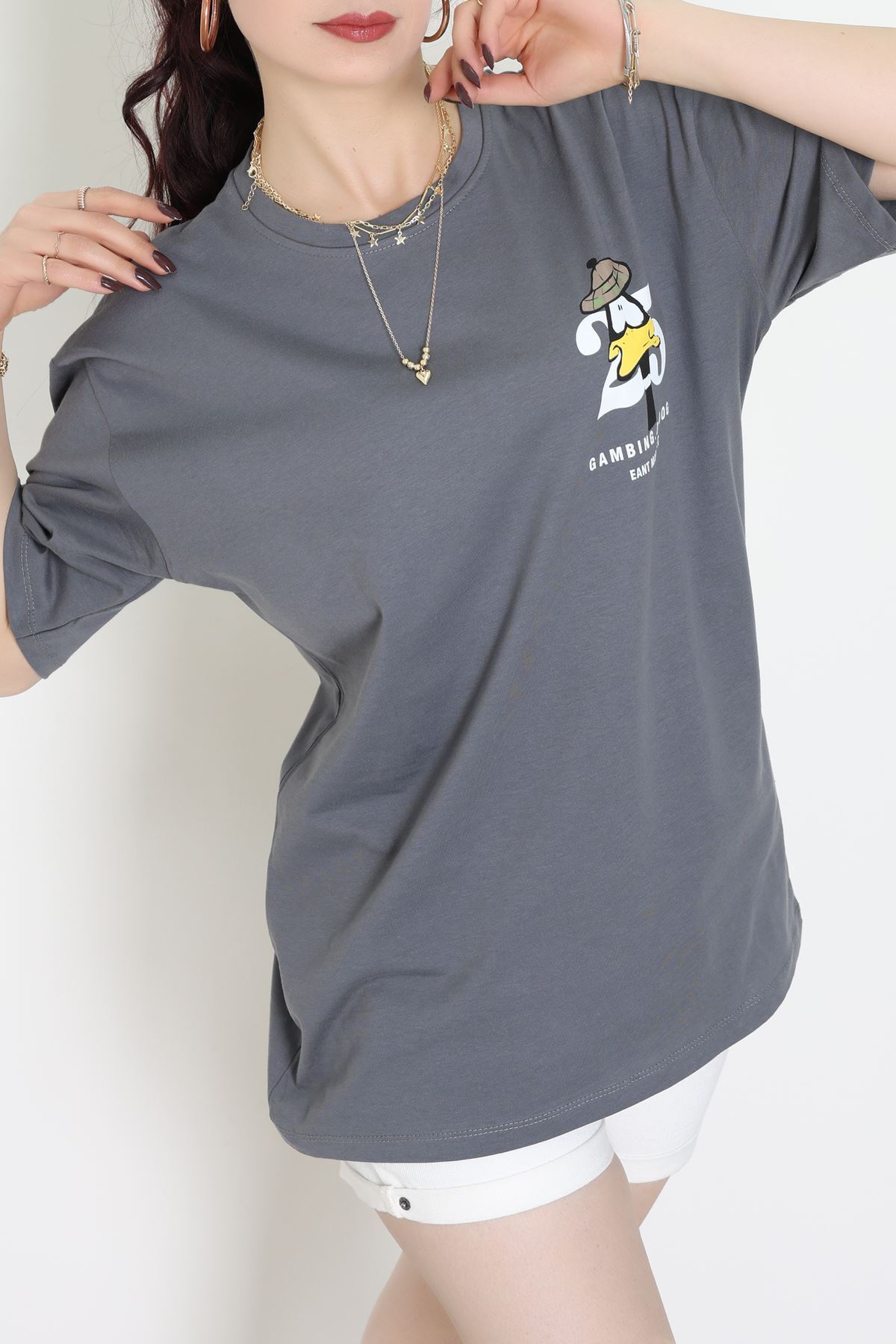 Kompakt Penye Unisex Tişört Gribeyaz - 55064.1872.