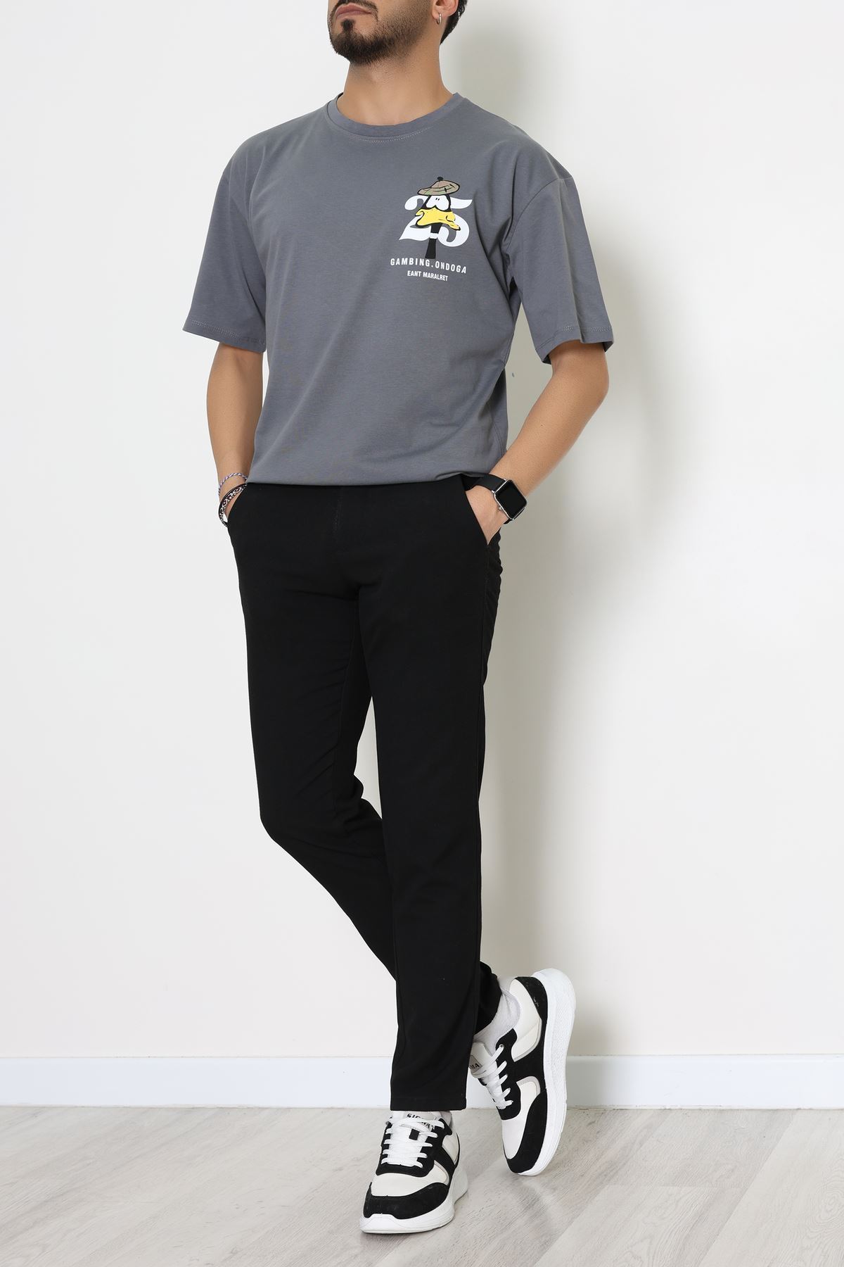 Kompakt Penye Unisex Tişört Gribeyaz - 55064.1872.