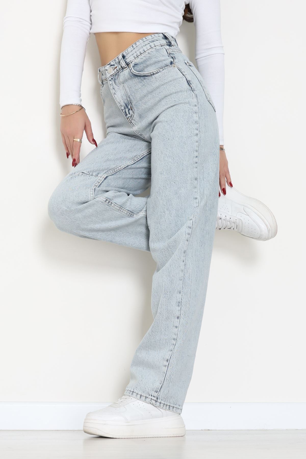 Arkası Tokalı Baggy Kot Pantolon Buzmavi - 31895.1606.