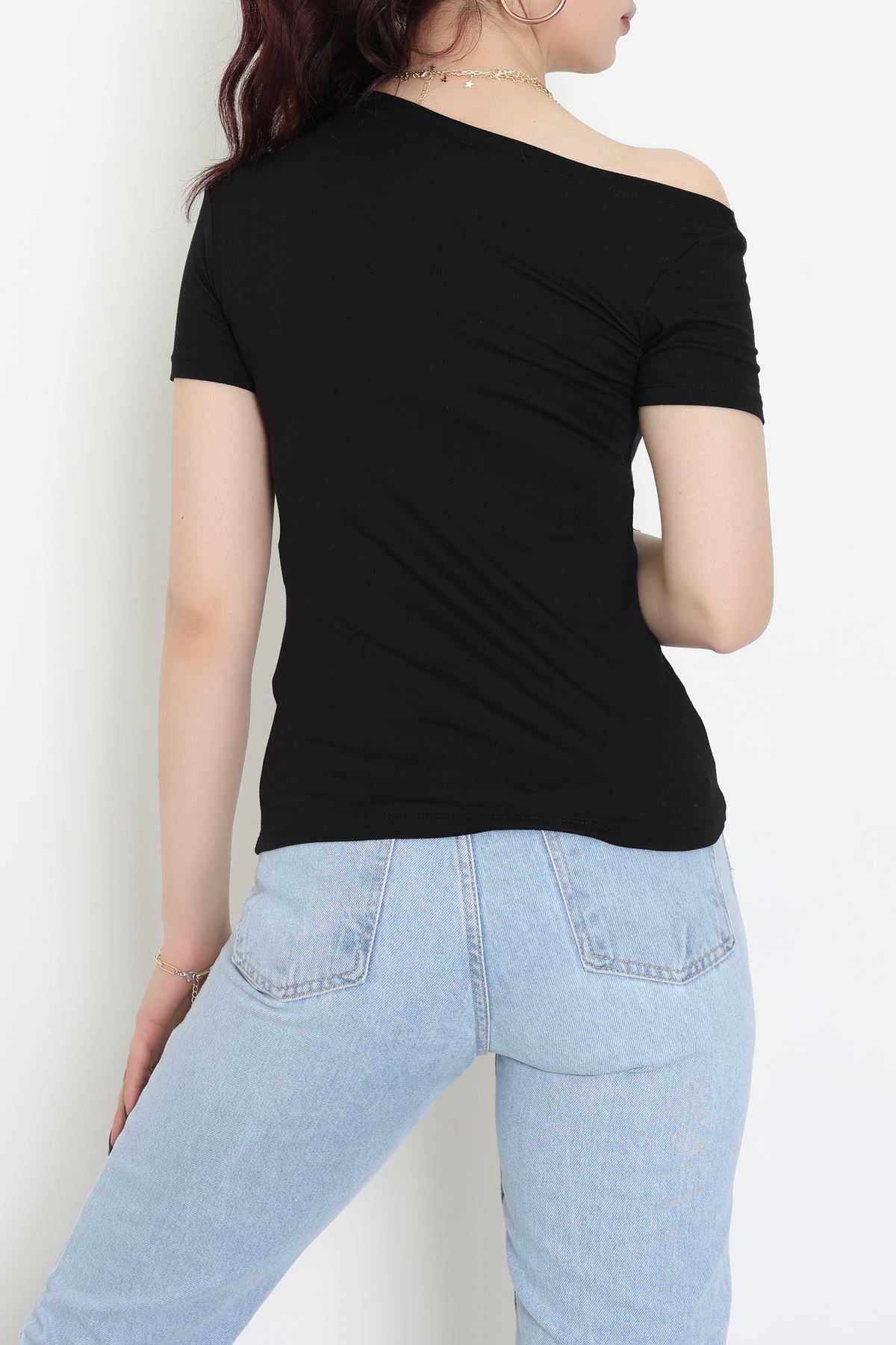 Tek Omuzu Açık Büzgülü Viskon Bluz Siyah - 61365.1256.