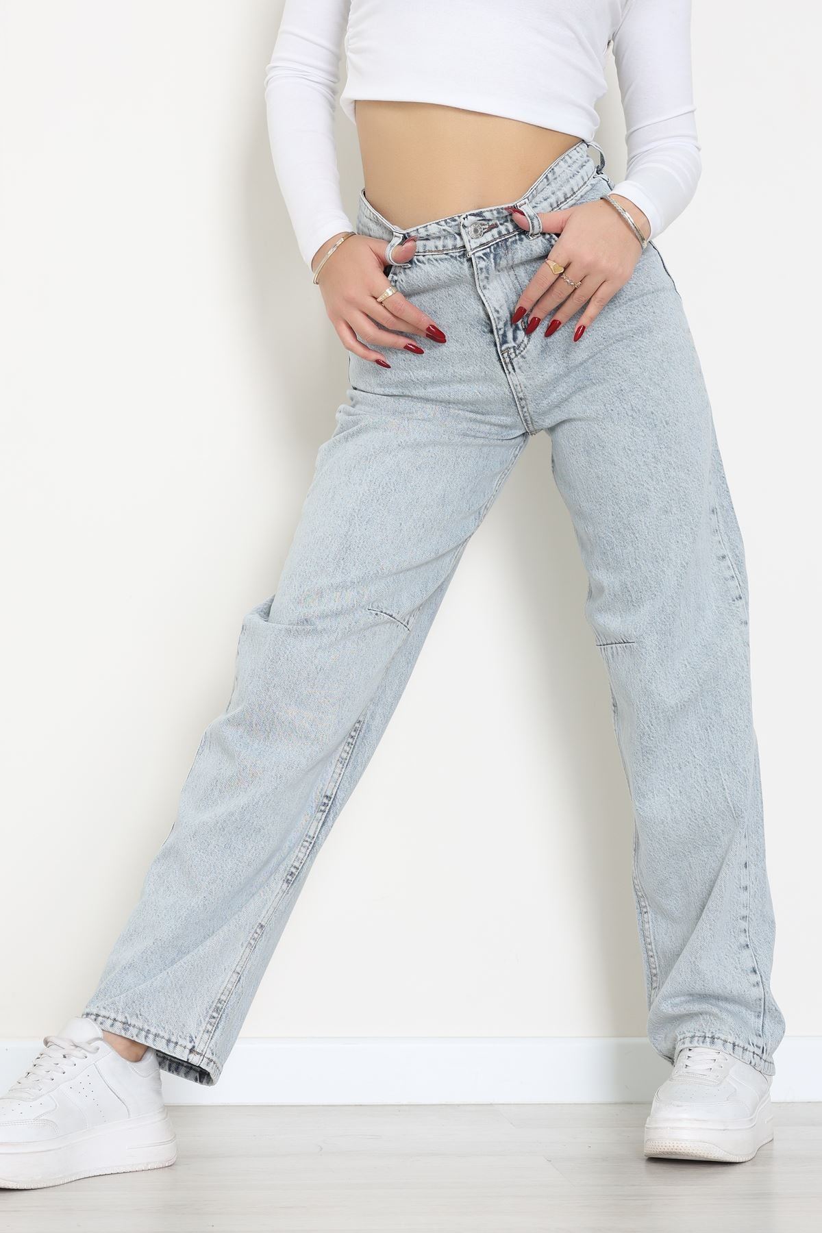 Arkası Tokalı Baggy Kot Pantolon Buzmavi - 31895.1606.