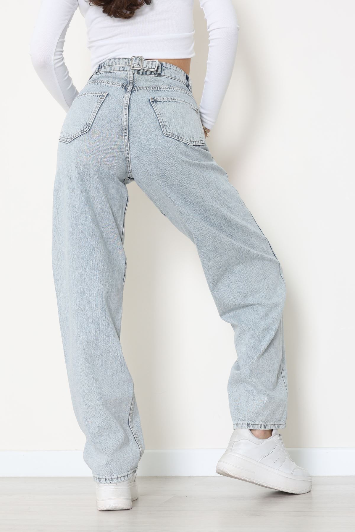 Arkası Tokalı Baggy Kot Pantolon Buzmavi - 31895.1606.