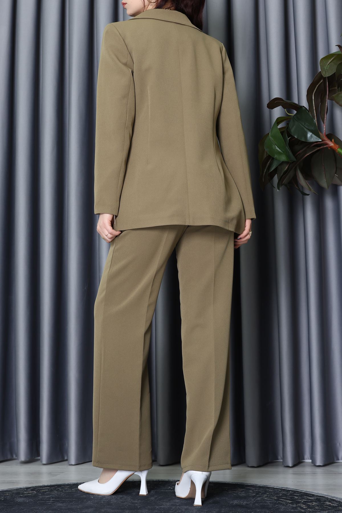 Dabıl Kumaş Astarlı İkili Blazer Takım Yağyeşili - 55041.1397.