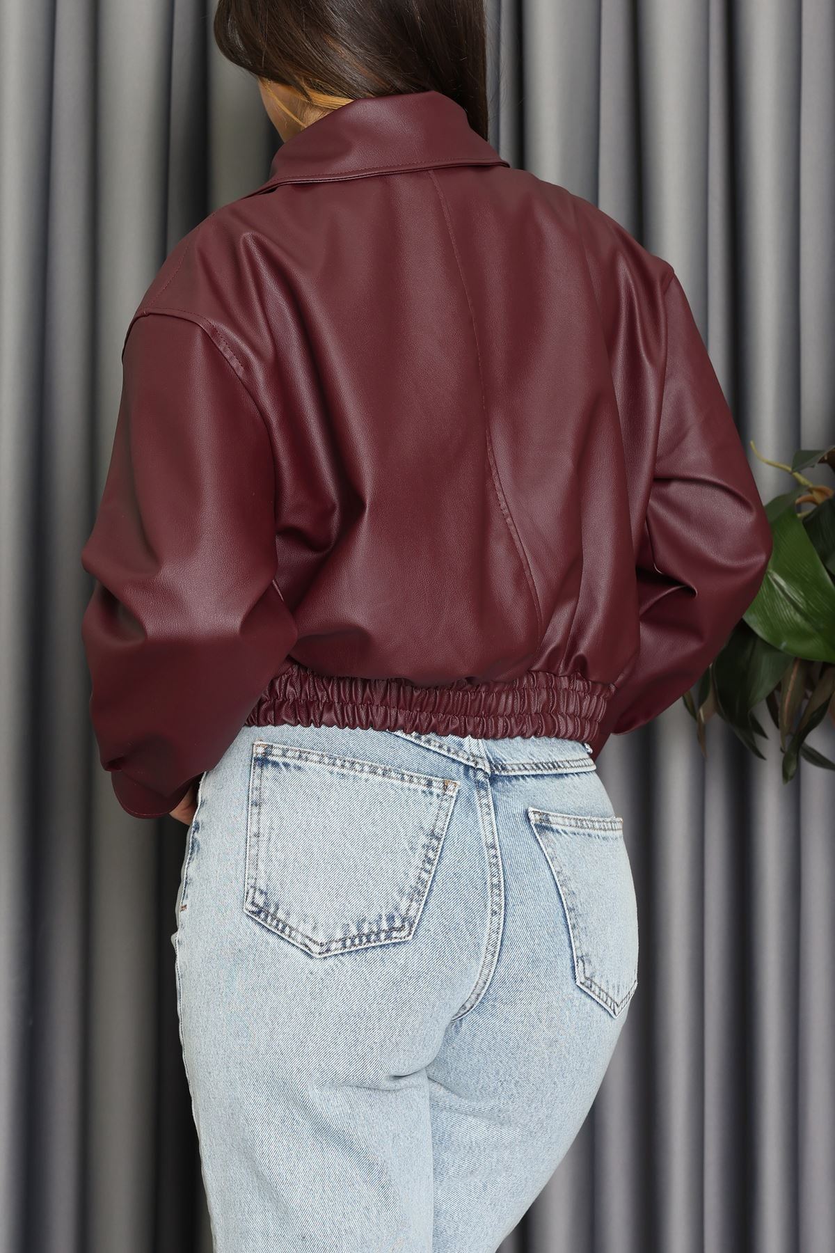 Beli Lastikli Deri Ceket Bordo - 31857.2089.