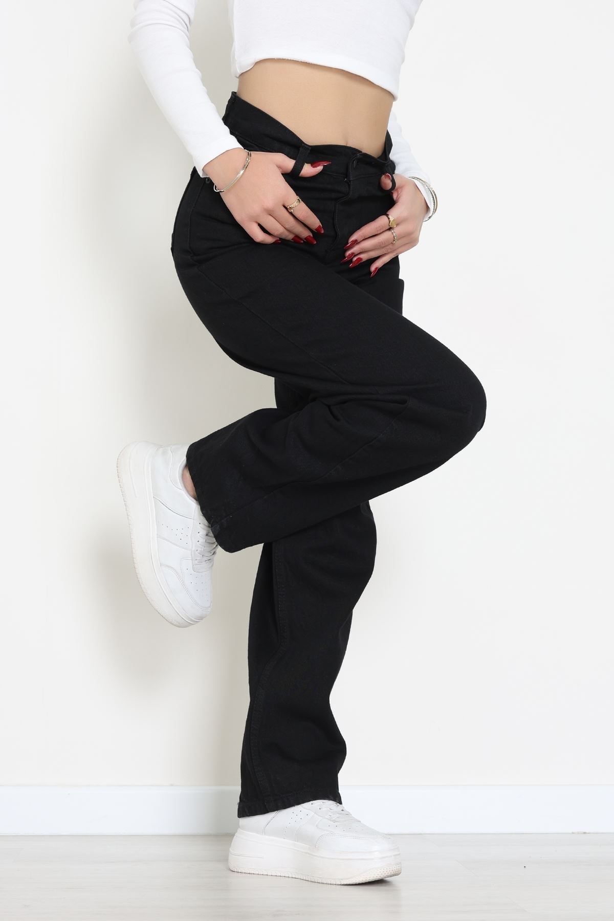 Arkası Tokalı Baggy Kot Pantolon Siyah - 31895.1606.