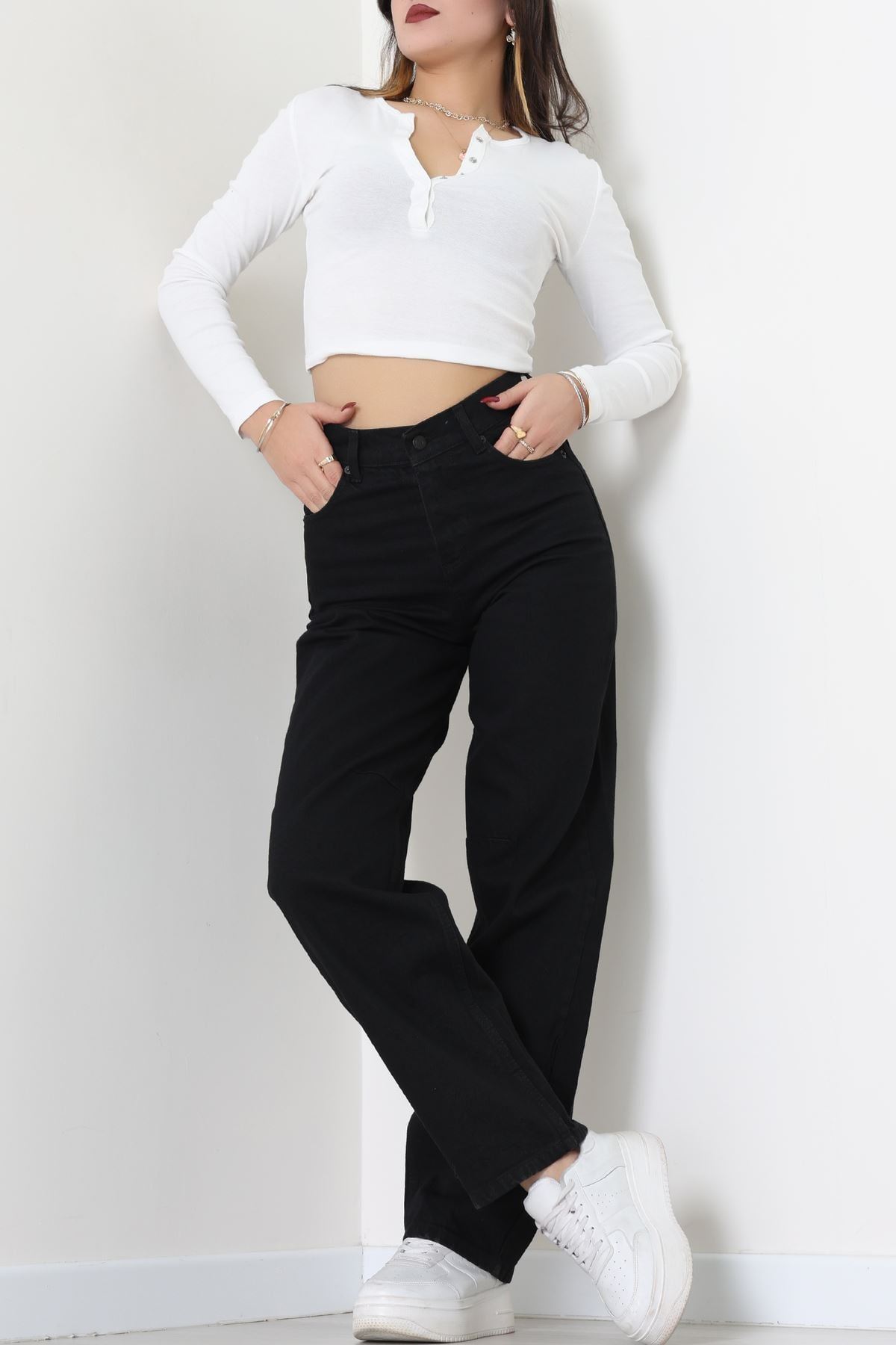 Arkası Tokalı Baggy Kot Pantolon Siyah - 31895.1606.