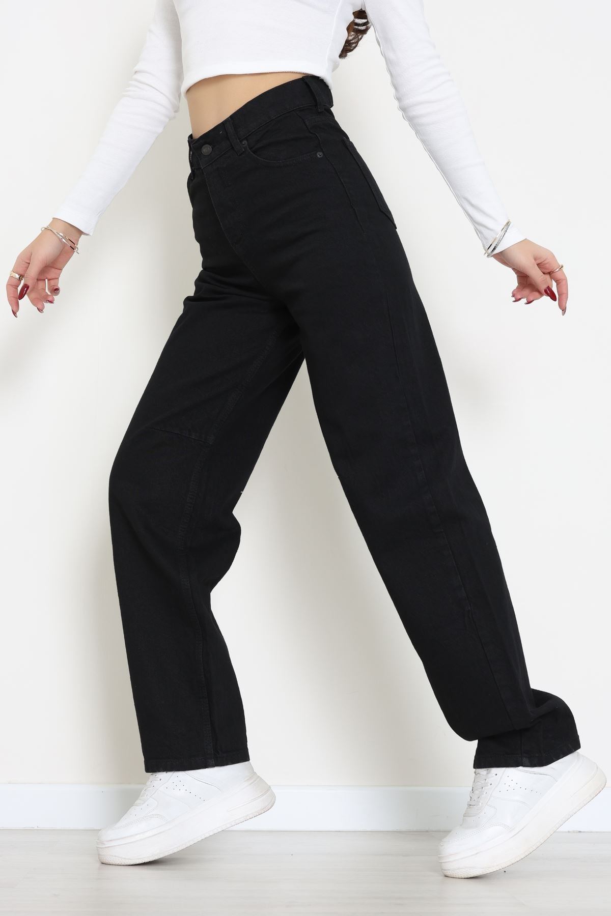 Arkası Tokalı Baggy Kot Pantolon Siyah - 31895.1606.