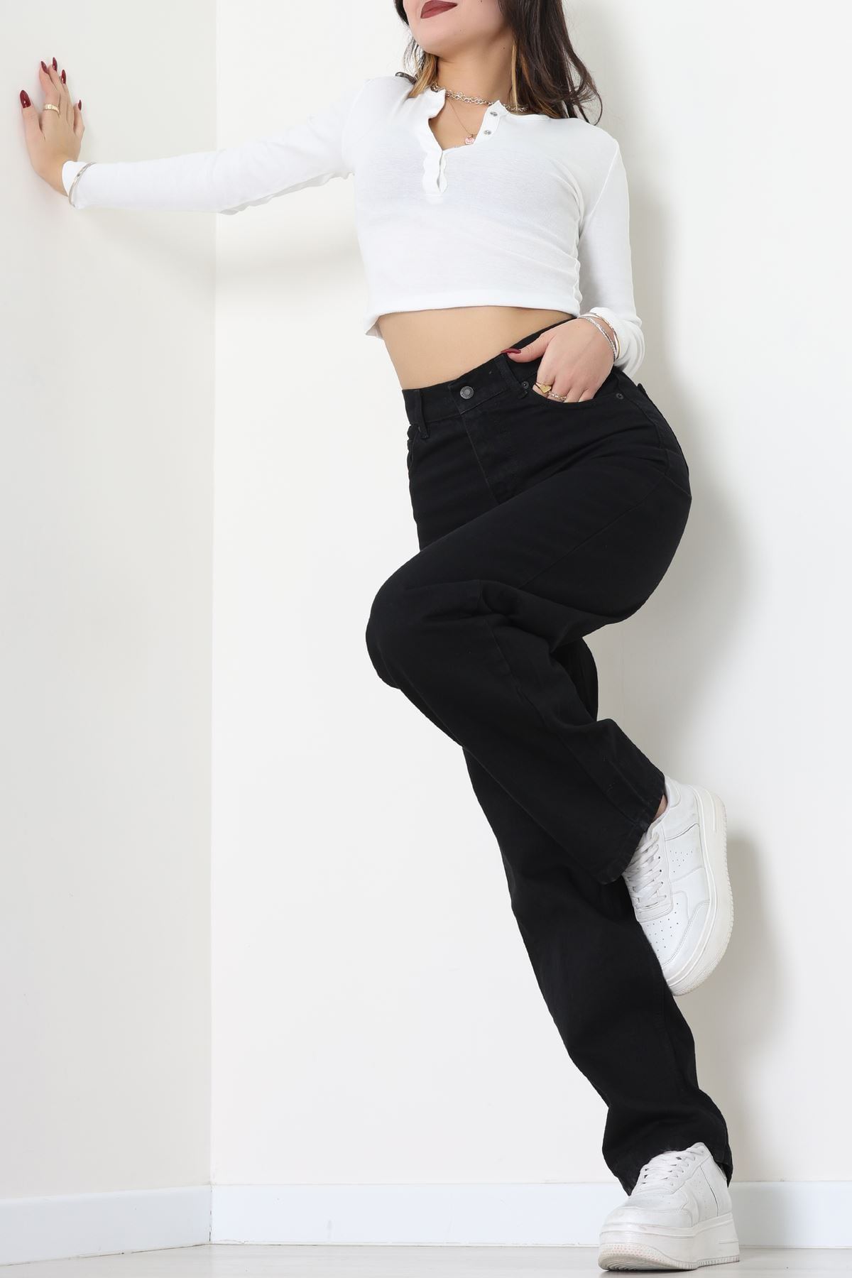 Arkası Tokalı Baggy Kot Pantolon Siyah - 31895.1606.