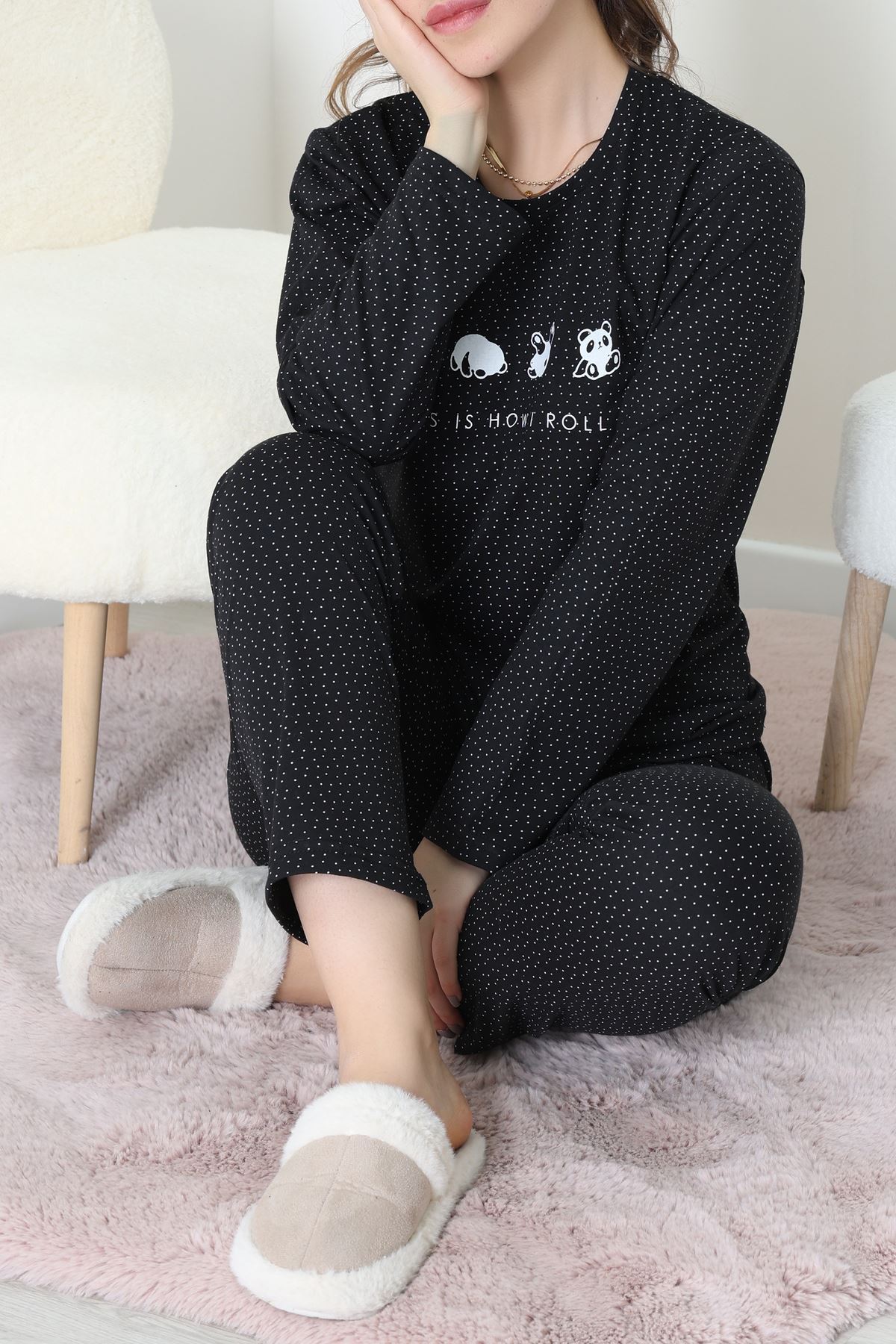 Süprem Kumaş Mevsimlik Pijama Takımı Bordo Siyah - 31897.1961.