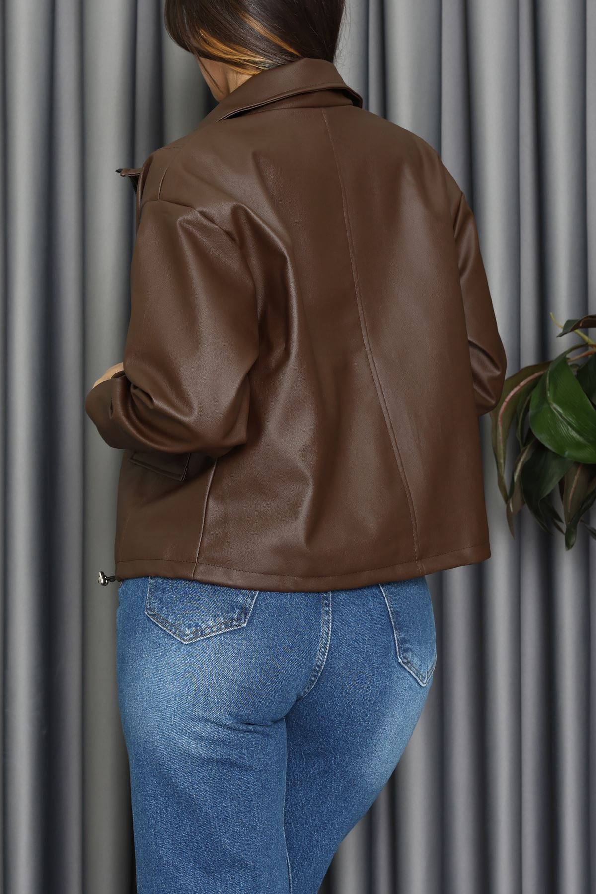 Beli Stoperli Deri Ceket Kahve - 31855.2089.