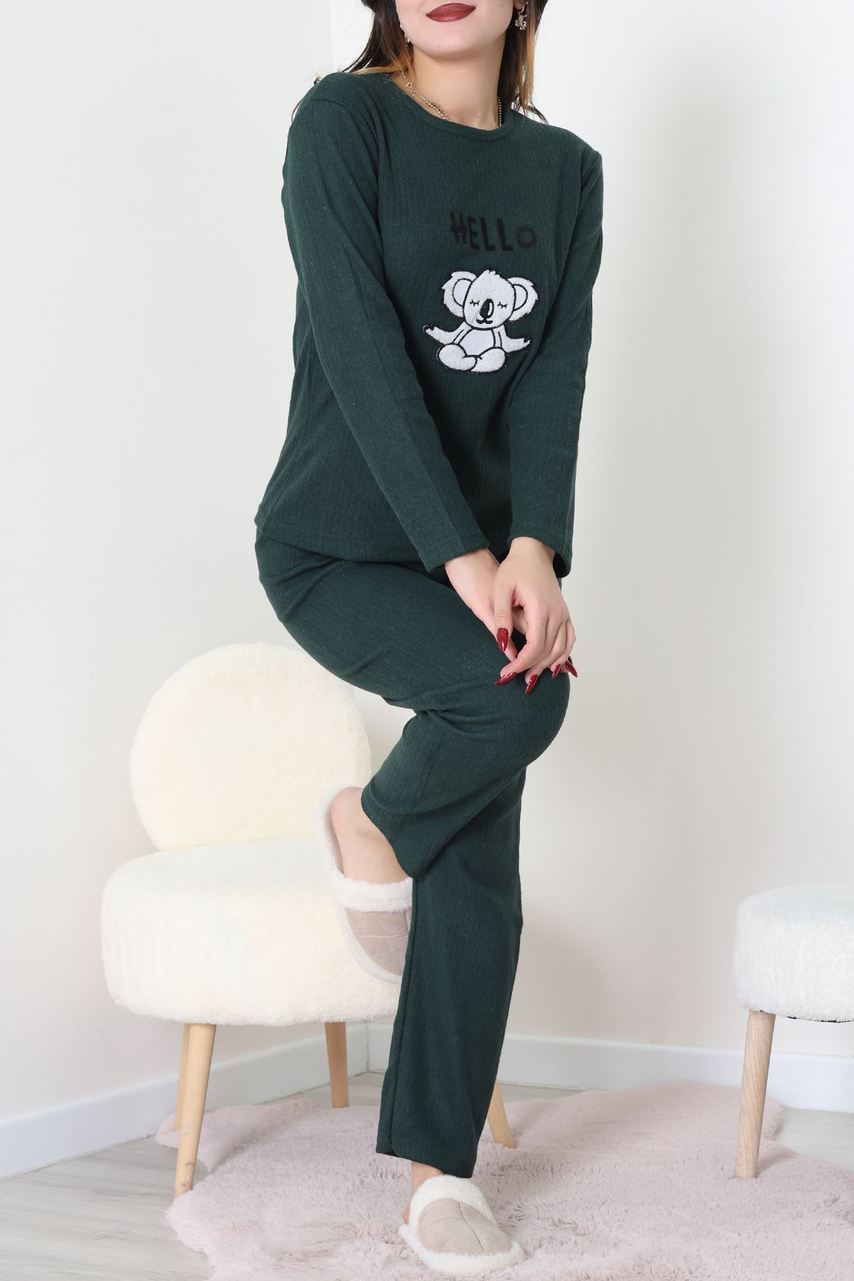 Nakışlı İnterlok Pijama Takımı Zümrüt - 800.1287.