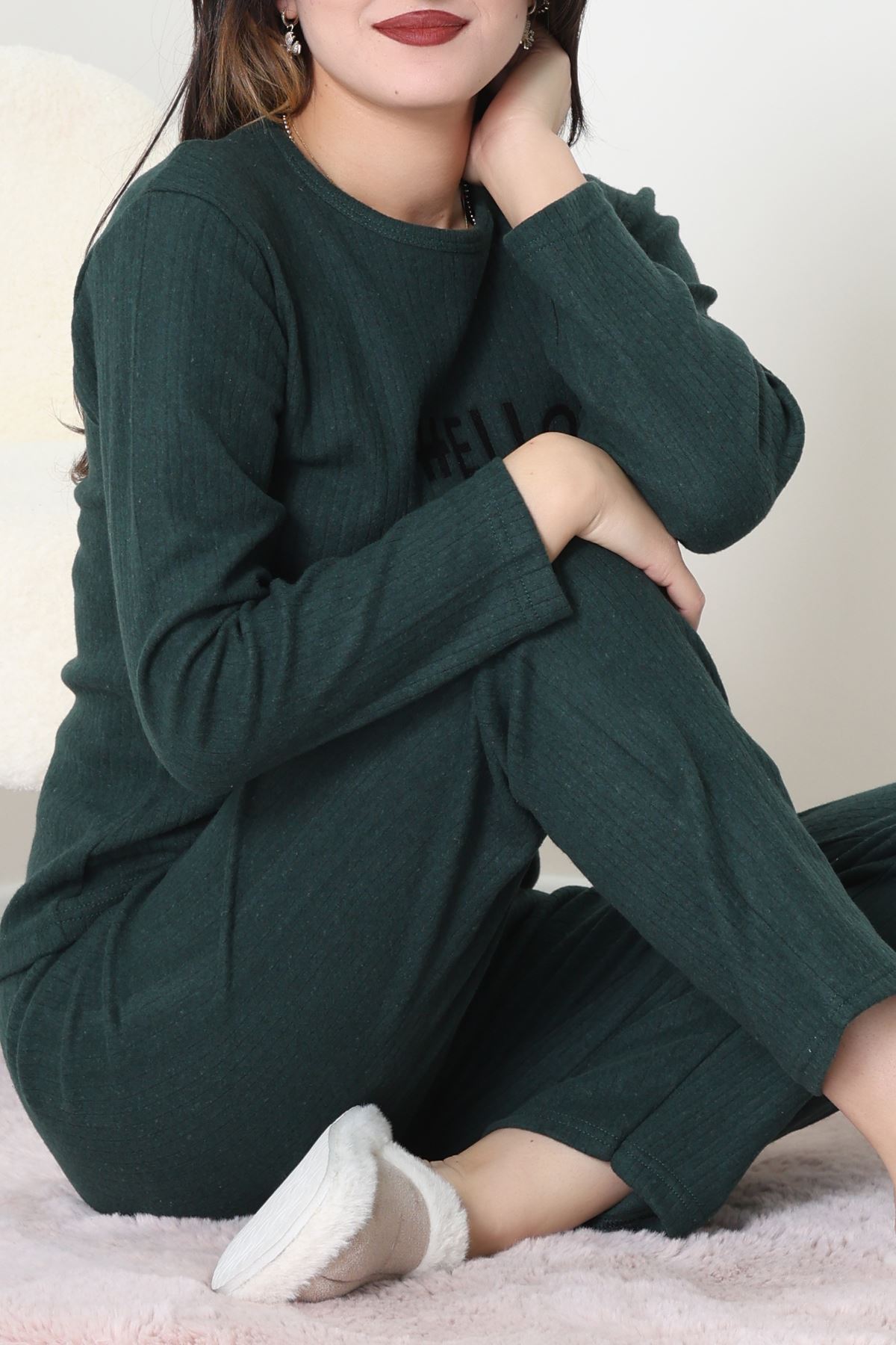 Nakışlı İnterlok Pijama Takımı Zümrüt - 800.1287.