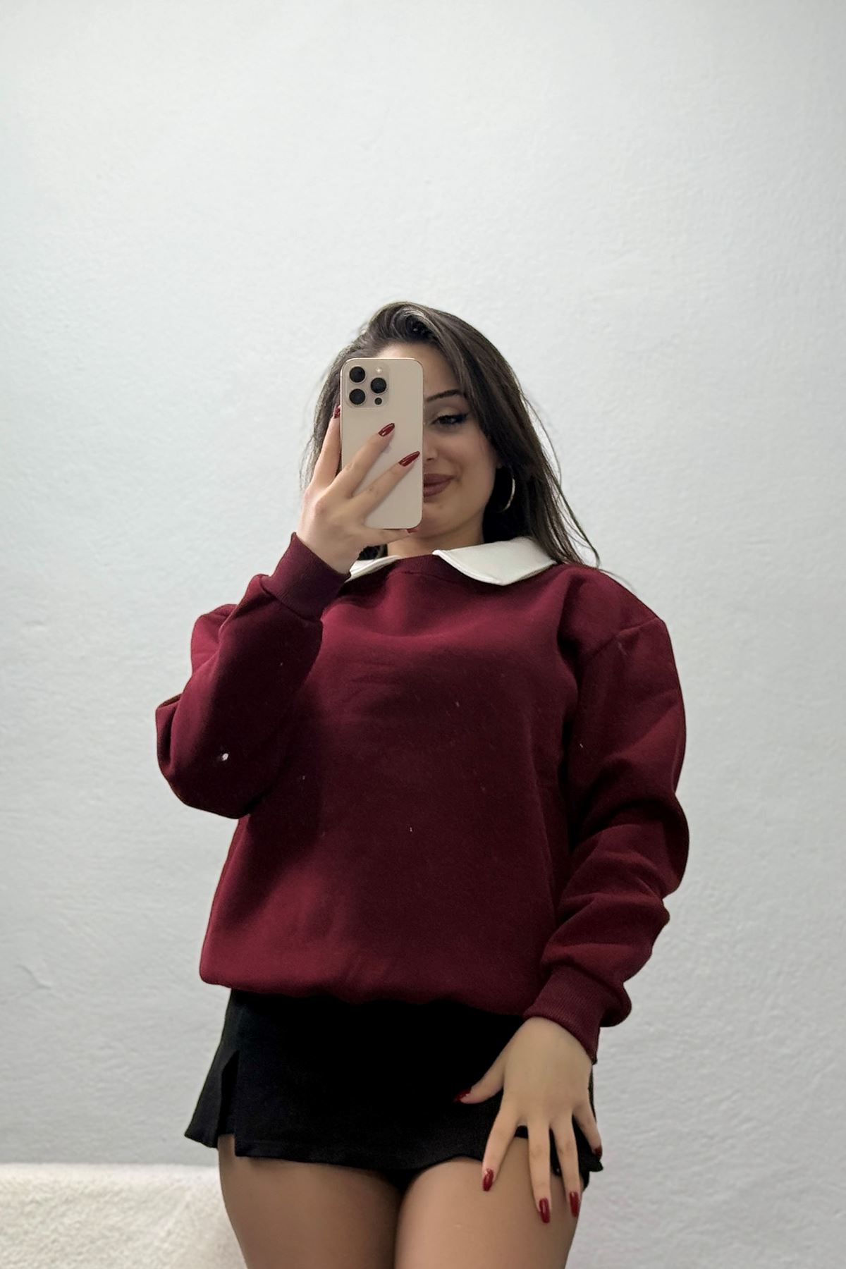 Gömlek Yaka 3 İplik Sweat Bordo - 21985.200.