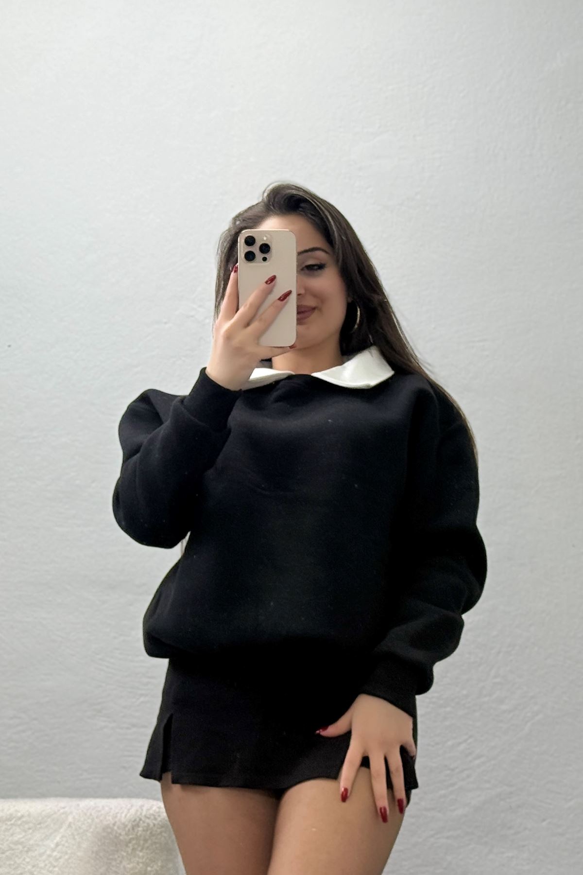 Gömlek Yaka 3 İplik Sweat Siyah - 21985.200.