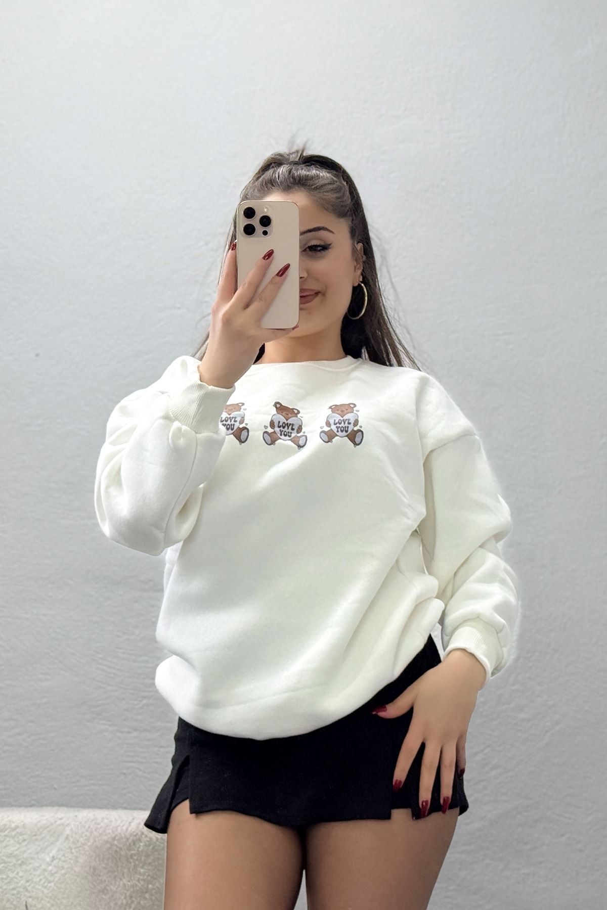 3 İplik Bisiklet Yaka Sweat Ekru - 42240.1878.