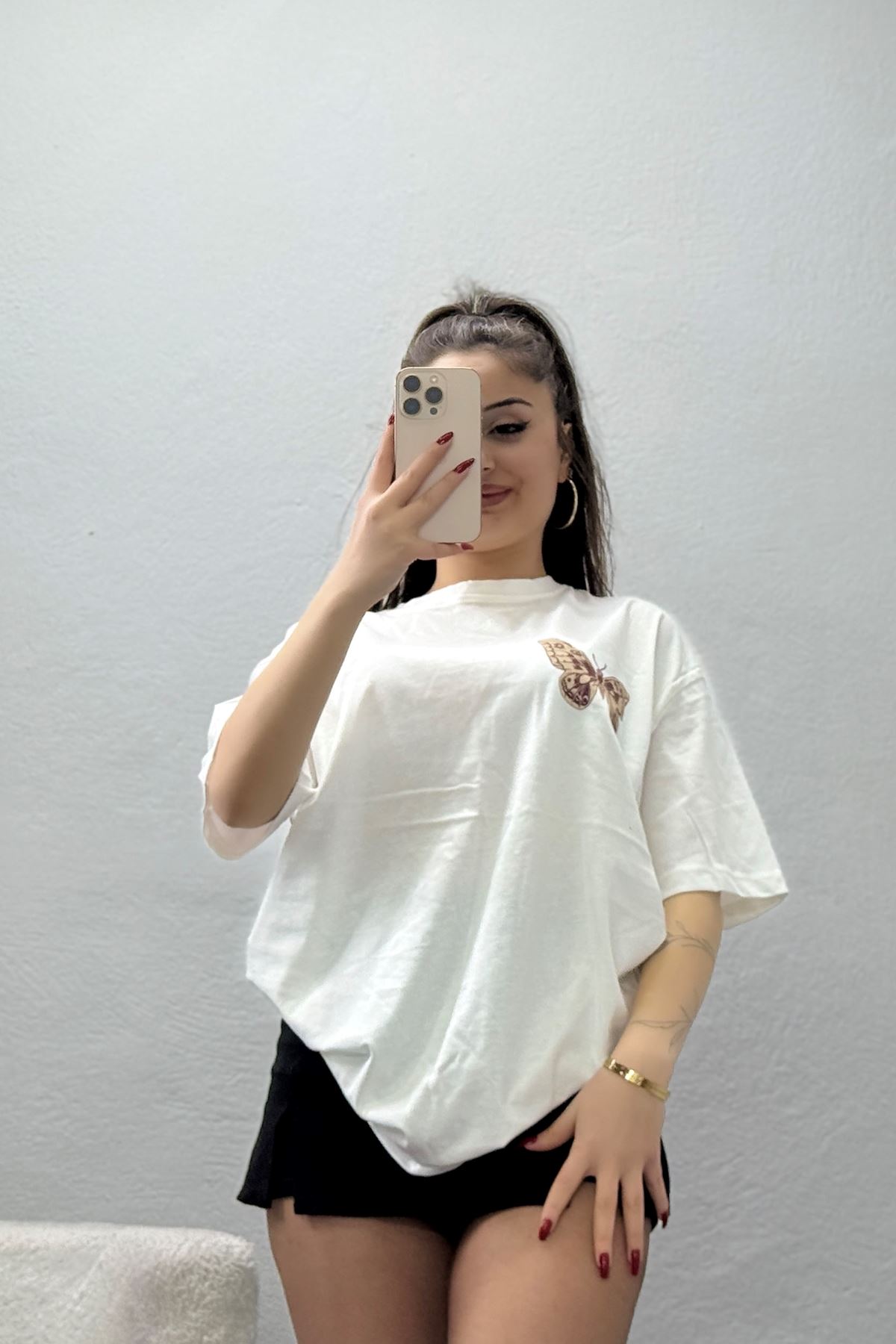 Baskılı Kompakt Penye Tişört Ekrukahve - 55044.1872.