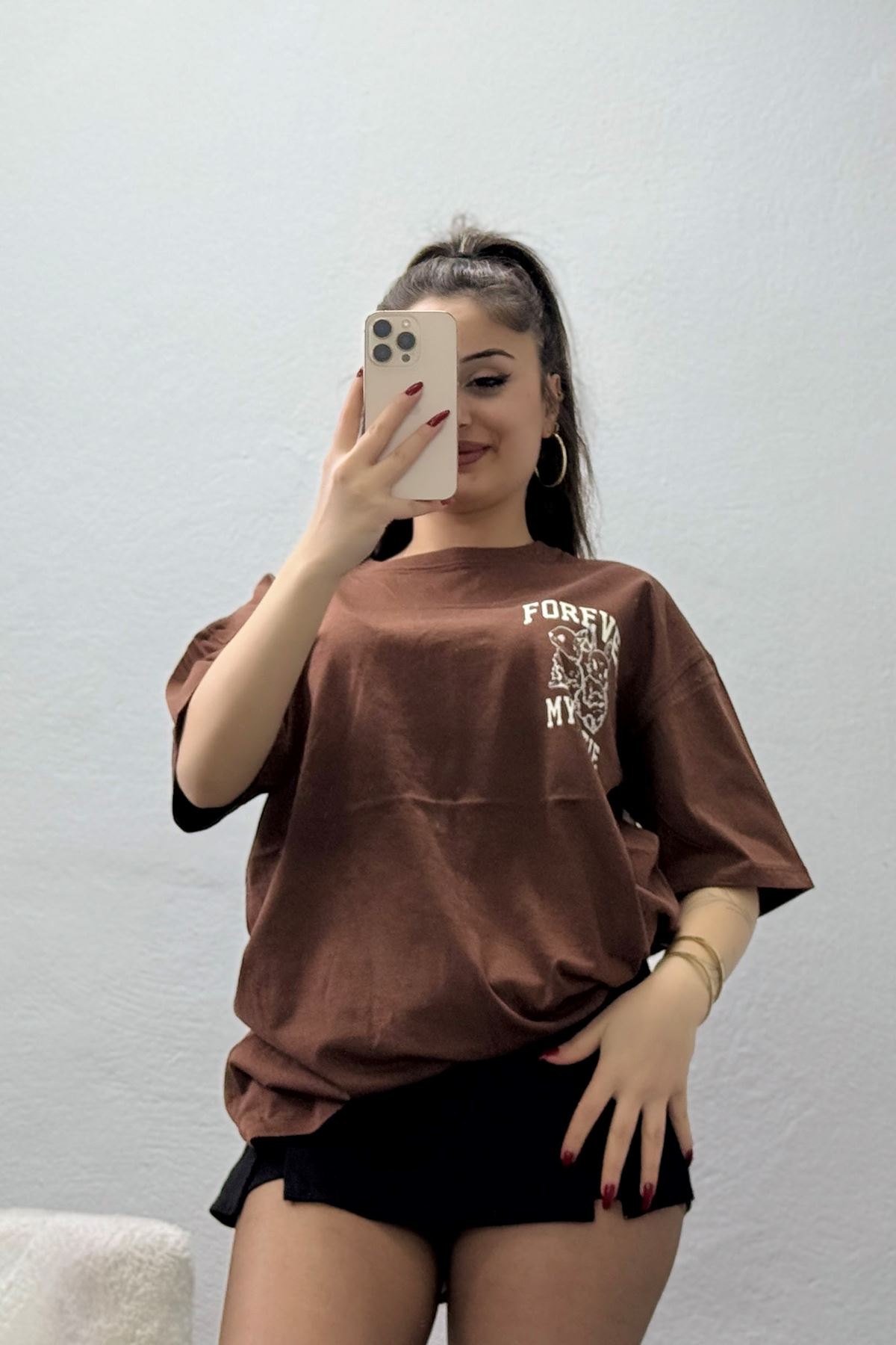 Baskılı Kompakt Penye Tişört Kahvebeyaz - 55044.1872.