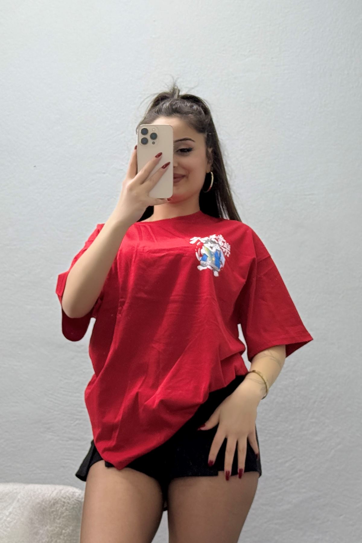 Baskılı Kompakt Penye Tişört Kırmızımavi - 55044.1872.