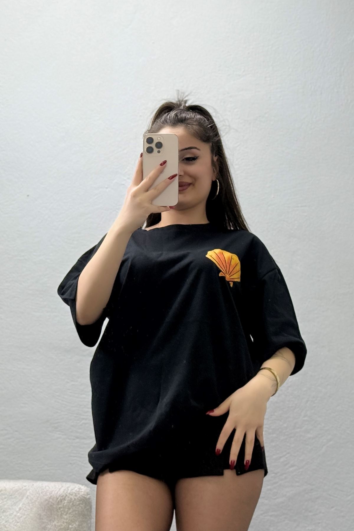 Baskılı Kompakt Penye Tişört Siyahturuncu - 55044.1872.