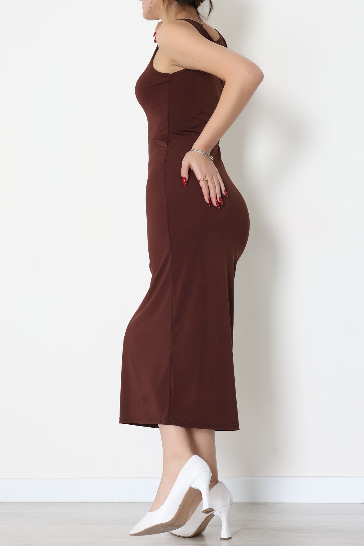 Kalın Askılı Sandy Elbise Kahve1 - 70833.1949.