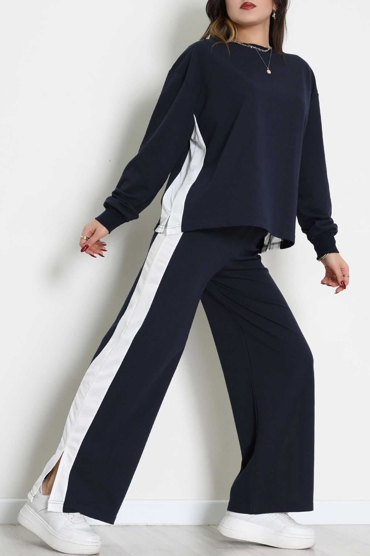 Şeritli 2 İplik Eşofman Takımı Lacivertbeyaz - 52180.1857.