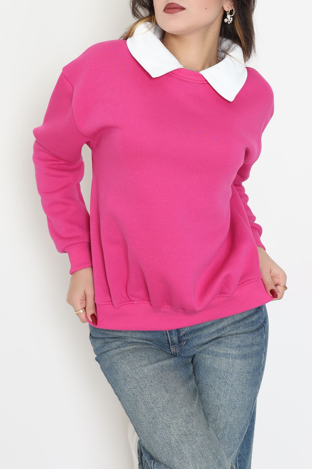 Gömlek Yaka 3 İplik Sweat Fuşya - 21985.200.