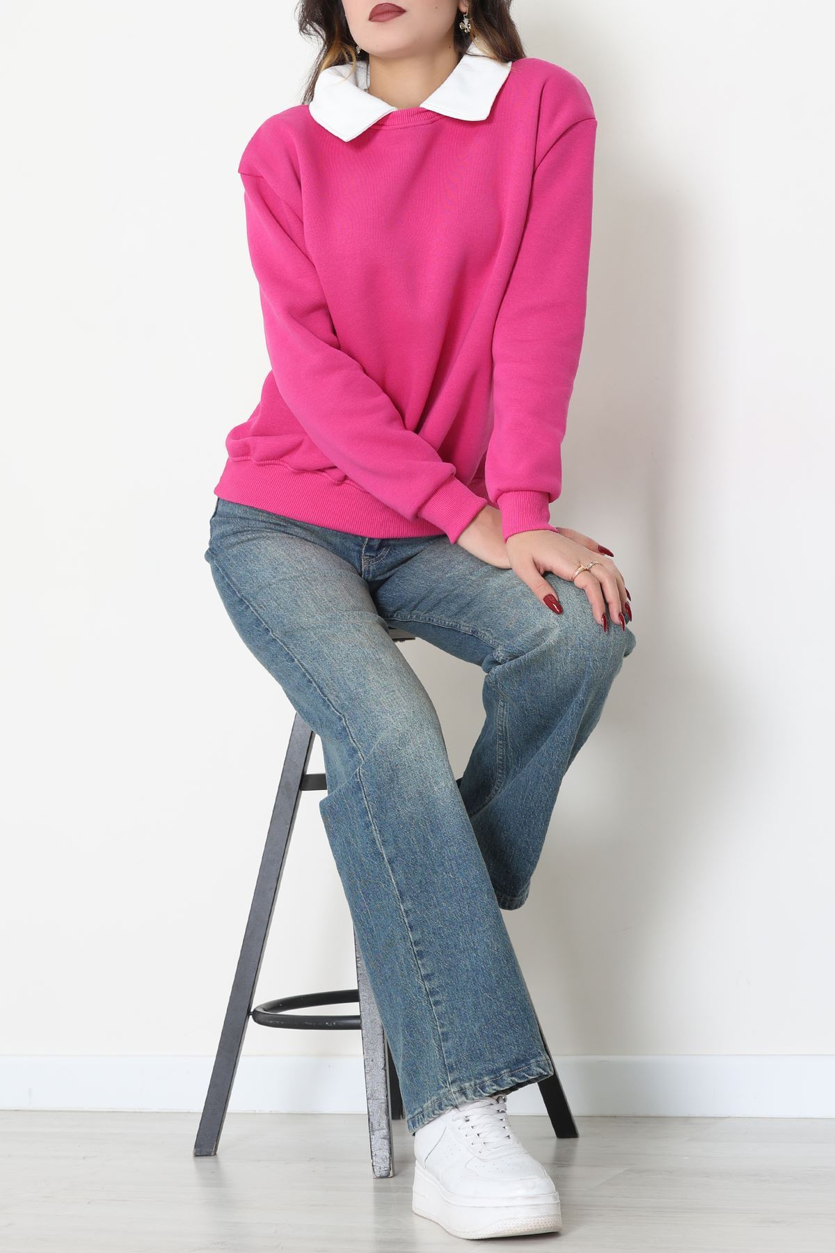 Gömlek Yaka 3 İplik Sweat Fuşya - 21985.200.