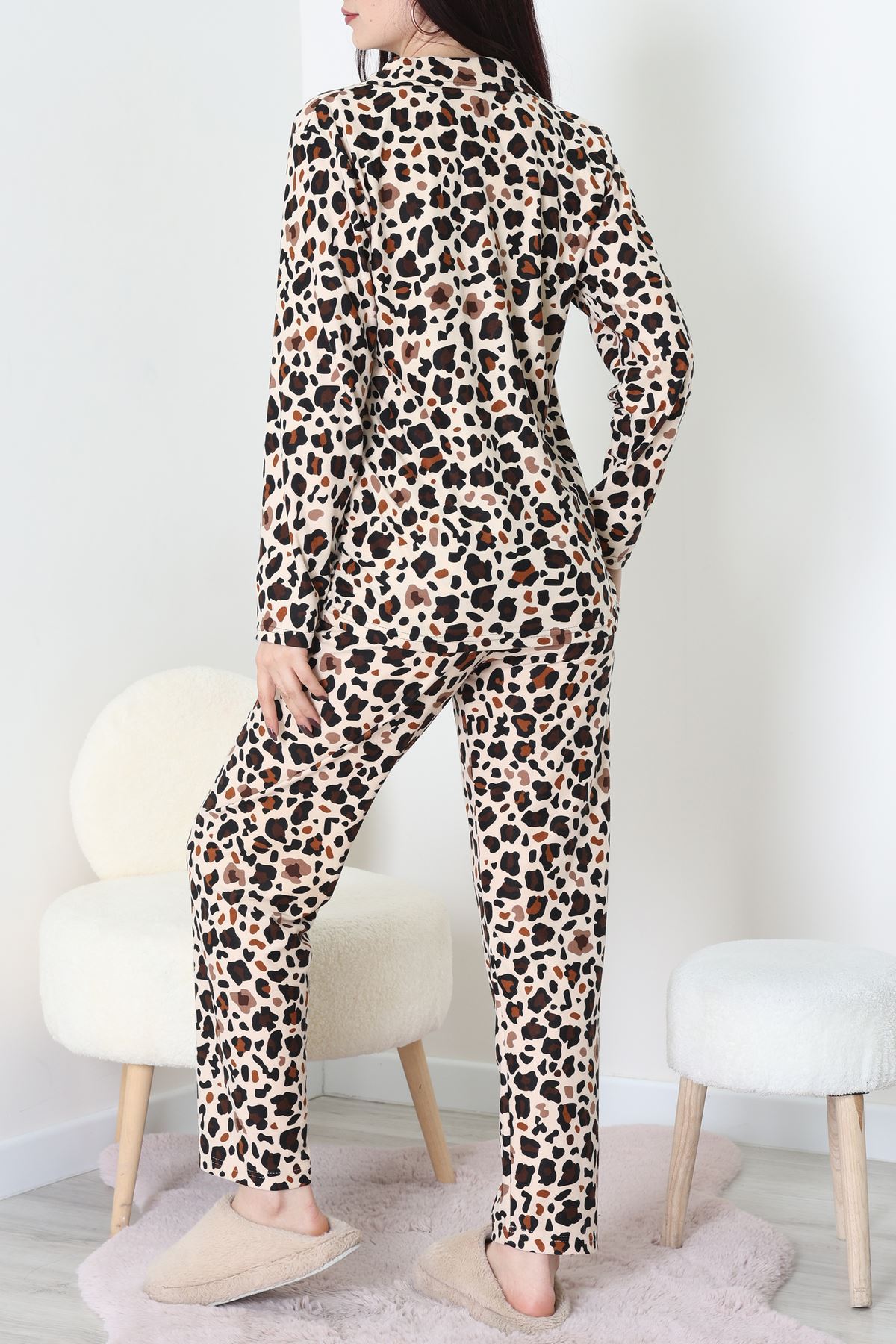Süet Düğmeli Pijama Takımı Leopar - 31876.1049.