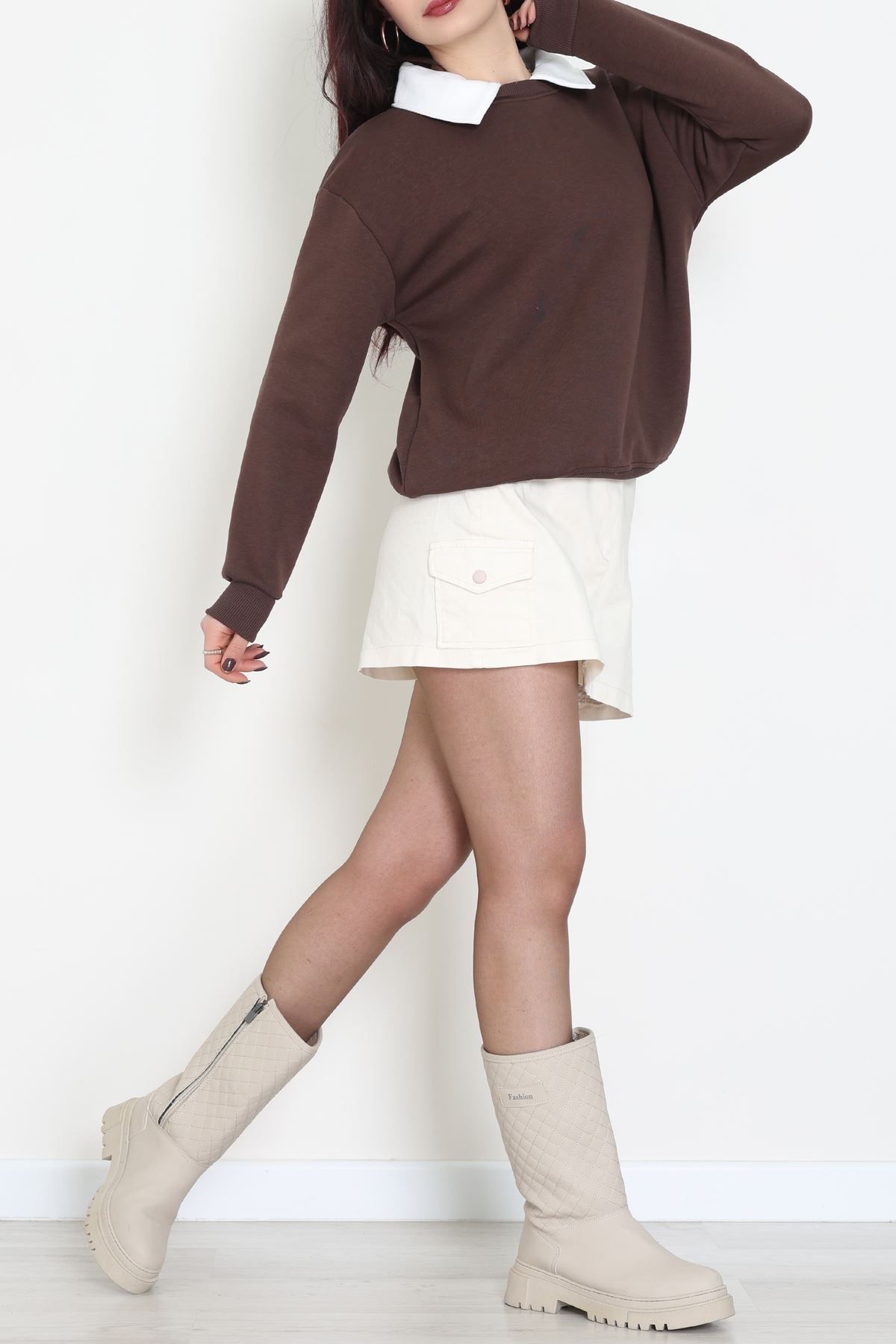 Gömlek Yaka 3 İplik Sweat Kahve - 21985.200.