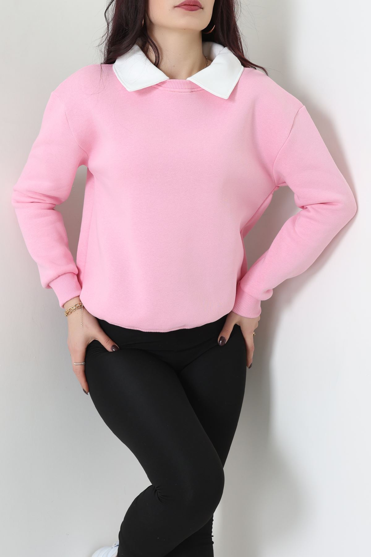 Gömlek Yaka 3 İplik Sweat Pembe - 21985.200.