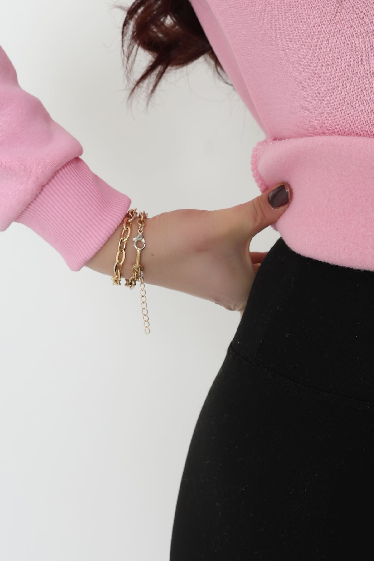 Gömlek Yaka 3 İplik Sweat Pembe - 21985.200.