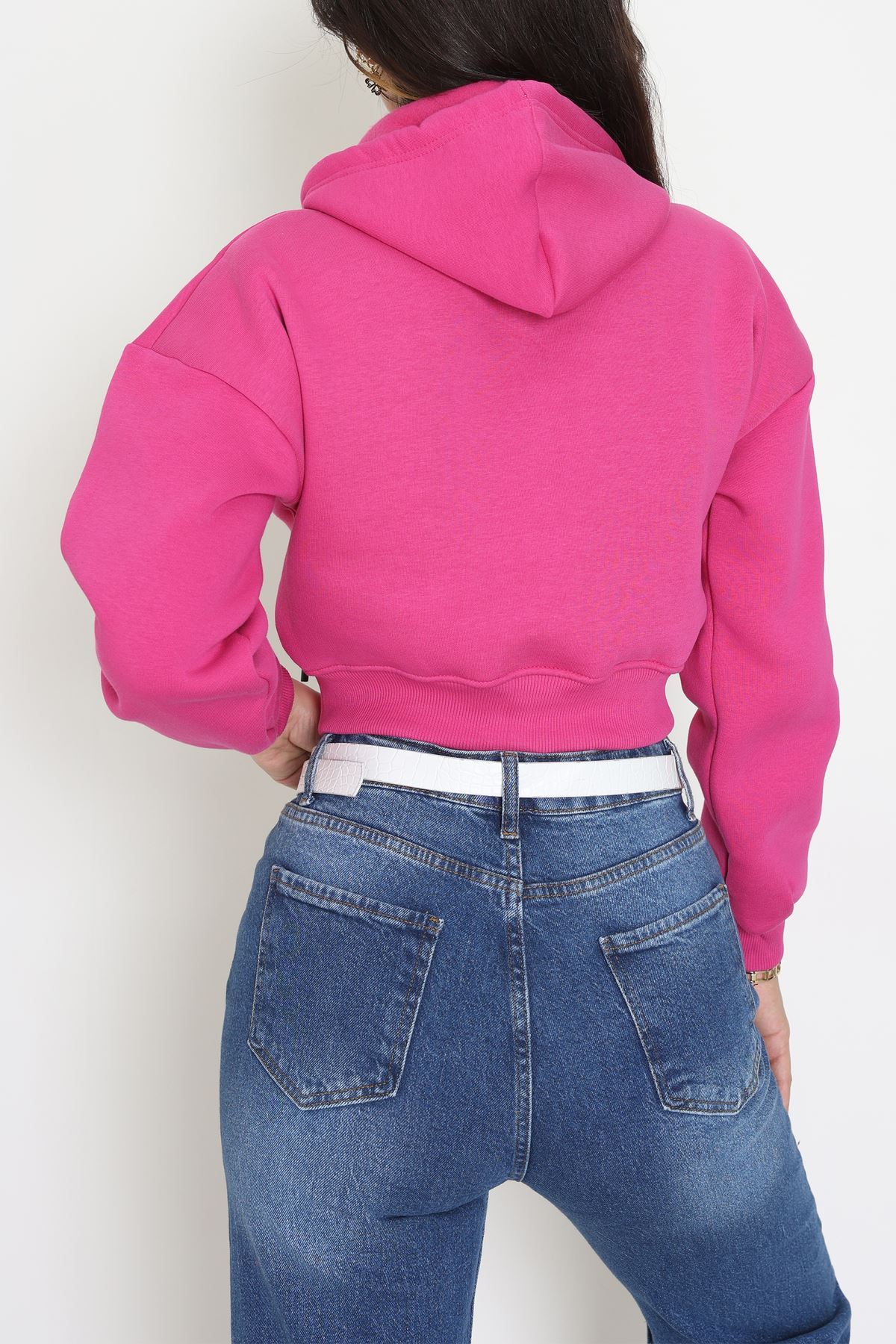 3 İplik Oversize Fermuarlı Sweat Fuşya - 42501.1878.