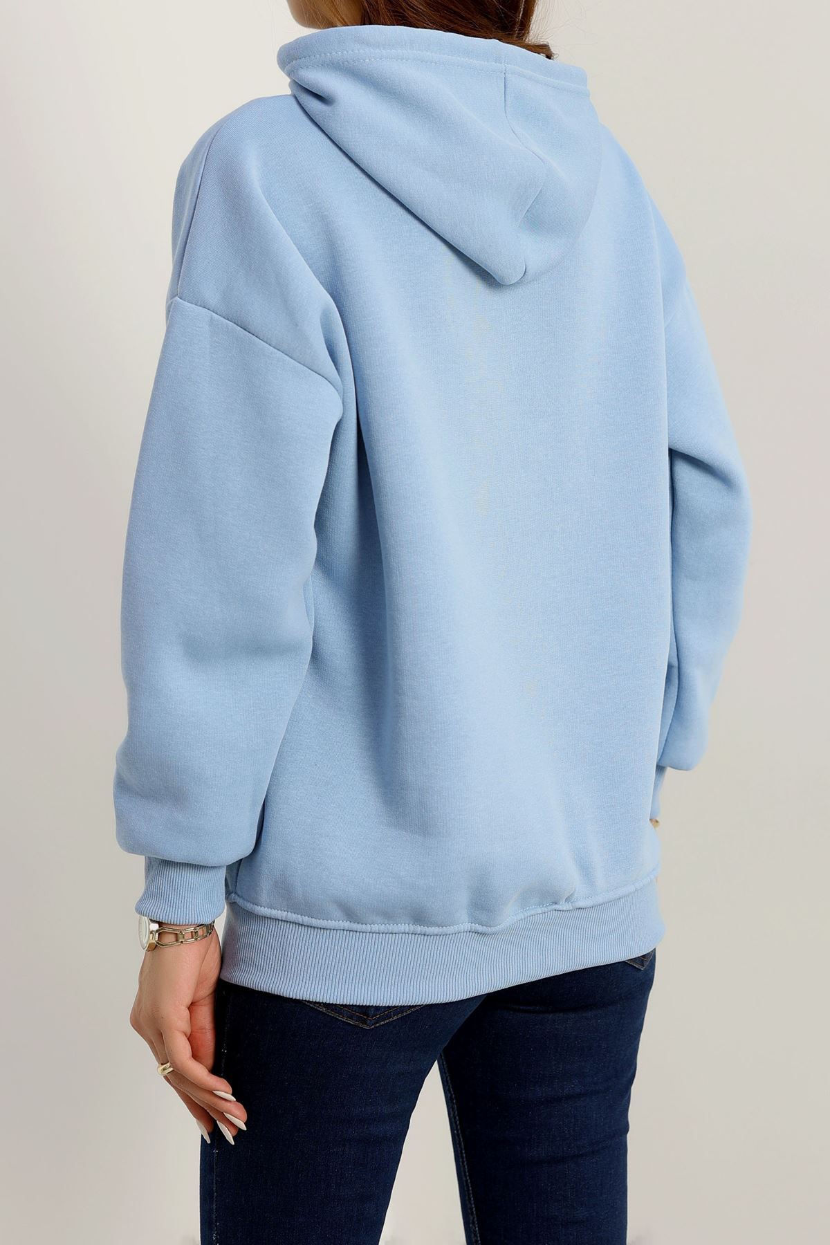 3 İplik Kapşonlu Baskılı Sweat Bebemavi - 42232.1878.