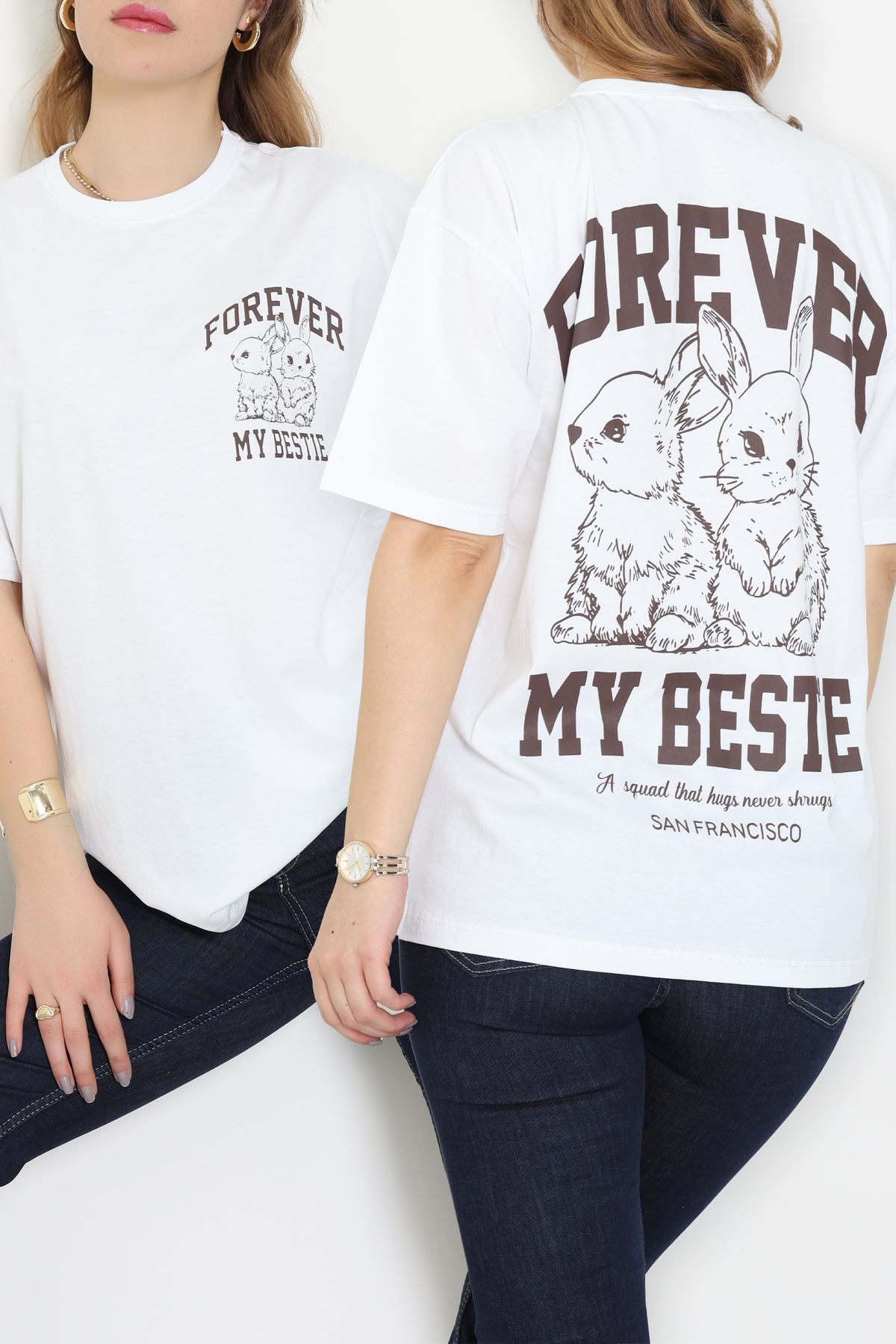 Baskılı Kompakt Penye Tişört Beyazkahve - 55044.1872.