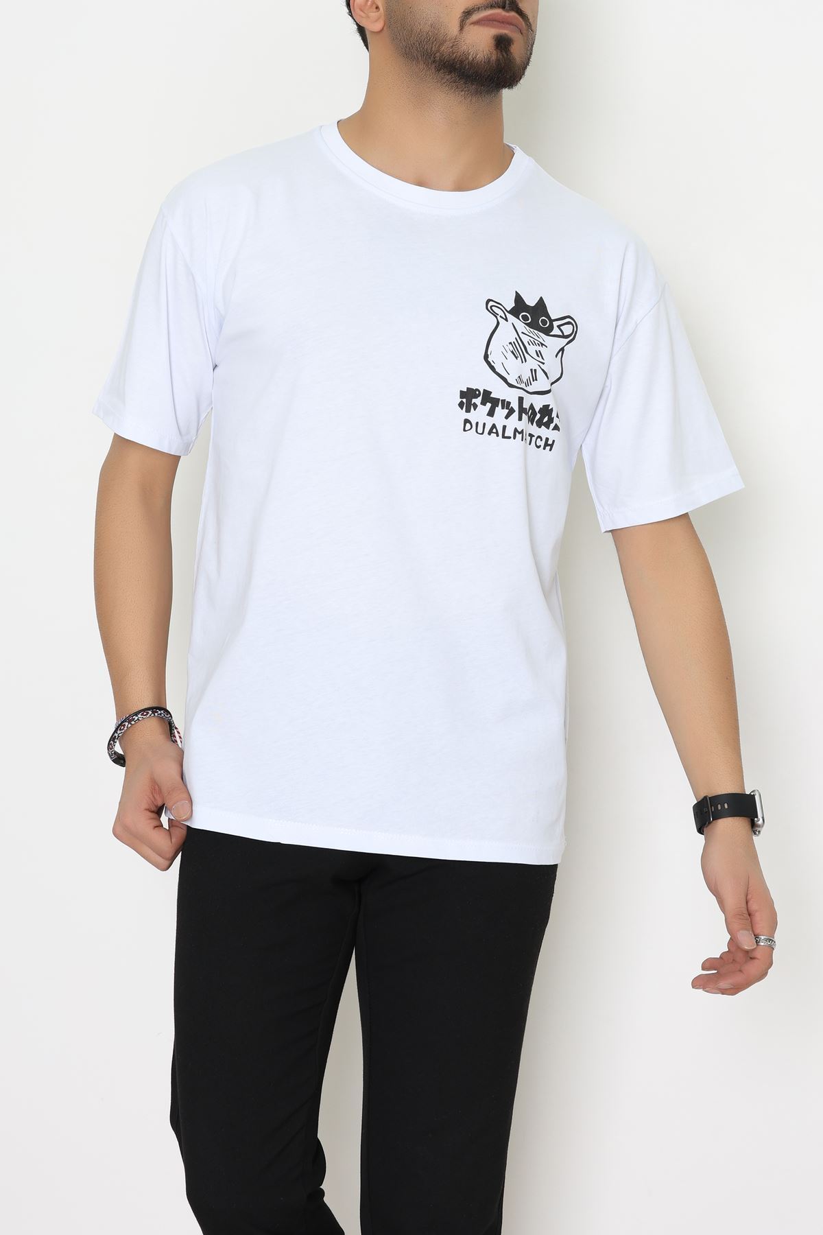 Kompakt Penye Unisex Tişört Beyazfüme - 55064.1872.