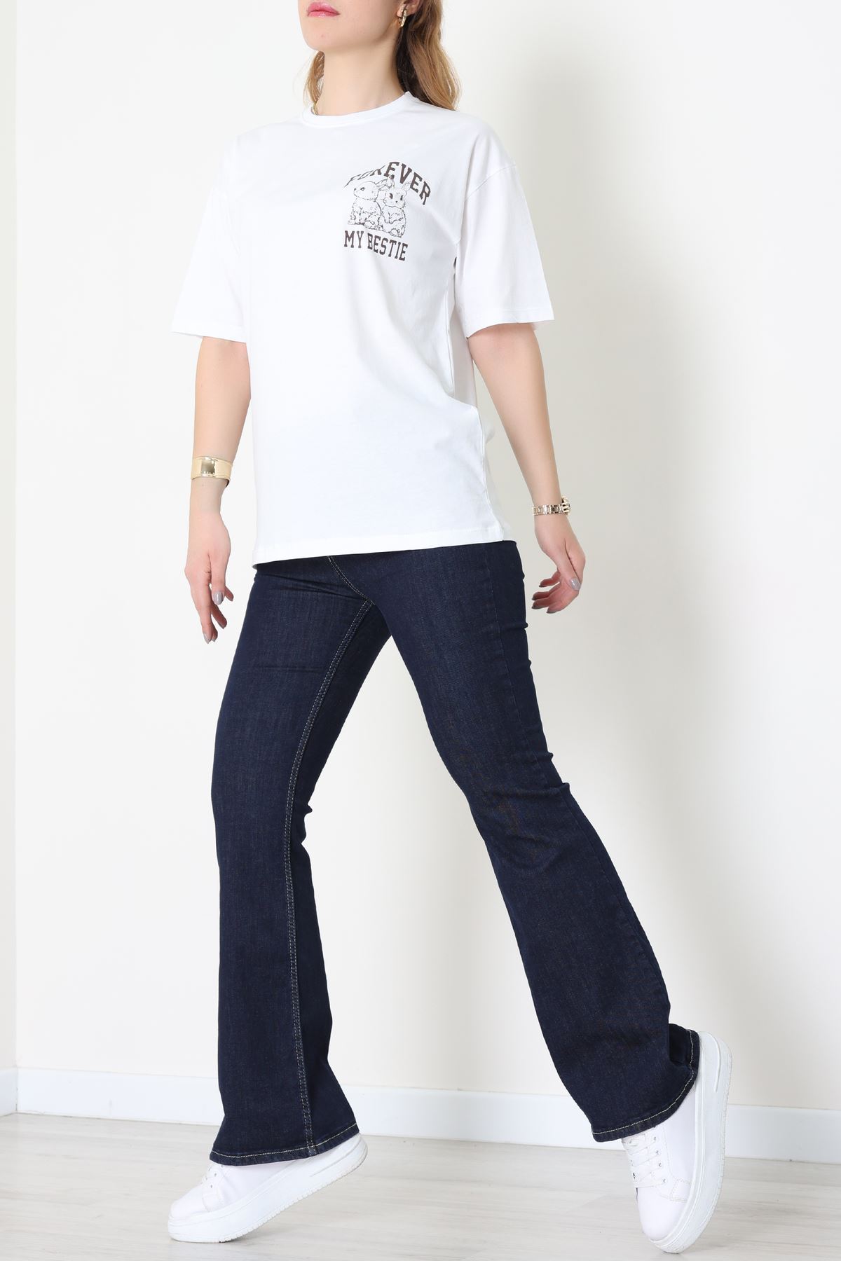 Baskılı Kompakt Penye Tişört Beyazkahve - 55044.1872.