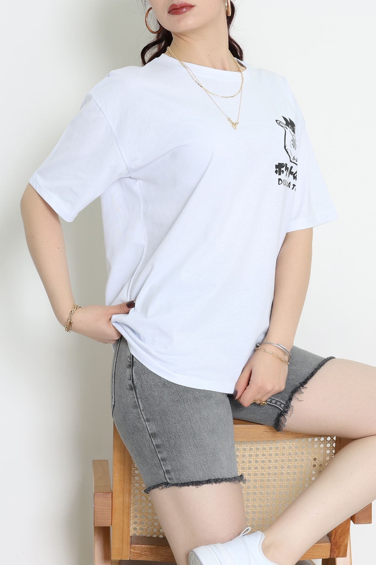 Kompakt Penye Unisex Tişört Beyazfüme - 55064.1872.